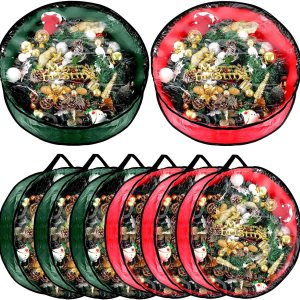 Dunzy 8 bolsas de almacenamiento para coronas de Navidad, contenedor de guirnalda para coronas, de tela resistente a desgarros, cajas redondas con Dunzy 8 bolsas de almacenamiento para coronas de Navidad, contenedor de guirnalda para coronas, de tela resistente a desgarros, cajas redondas con