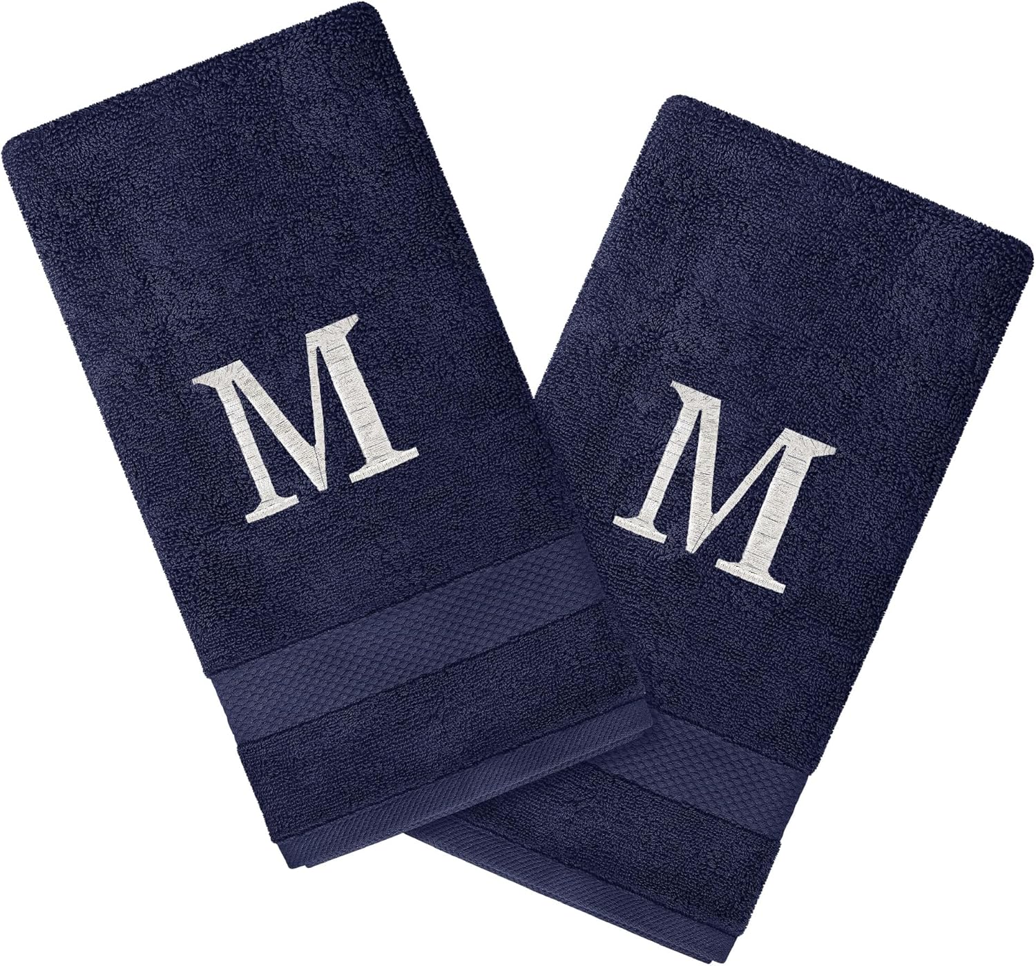 Juego de 2 toallas personalizadas con monograma, altamente absorbentes y suaves, toallas de mano de algodón turco con monograma de 16 x 27 pulgadas,