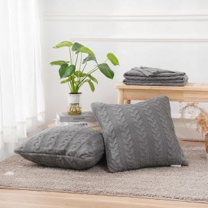 Almohadas de 20 x 20 pulgadas, almohadas de sofá con inserto suave y forma cuadrada de flor de cable, almohadas decorativas para sofá, cama, sala de Almohadas de 20 x 20 pulgadas, almohadas de sofá con inserto suave y forma cuadrada de flor de cable, almohadas decorativas para sofá, cama, sala de