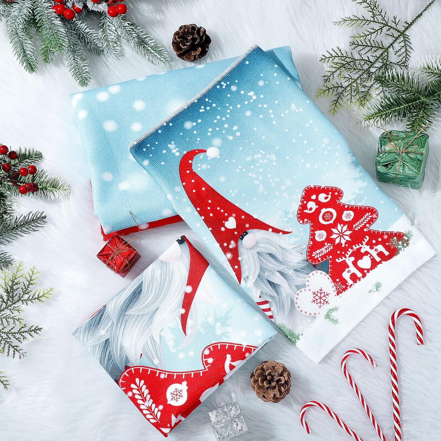 Juego de 3 toallas de baño de gnomo de Navidad, toallas de mano para árbol de Navidad, toallas de baño de copos de nieve, toallas de baño suaves y