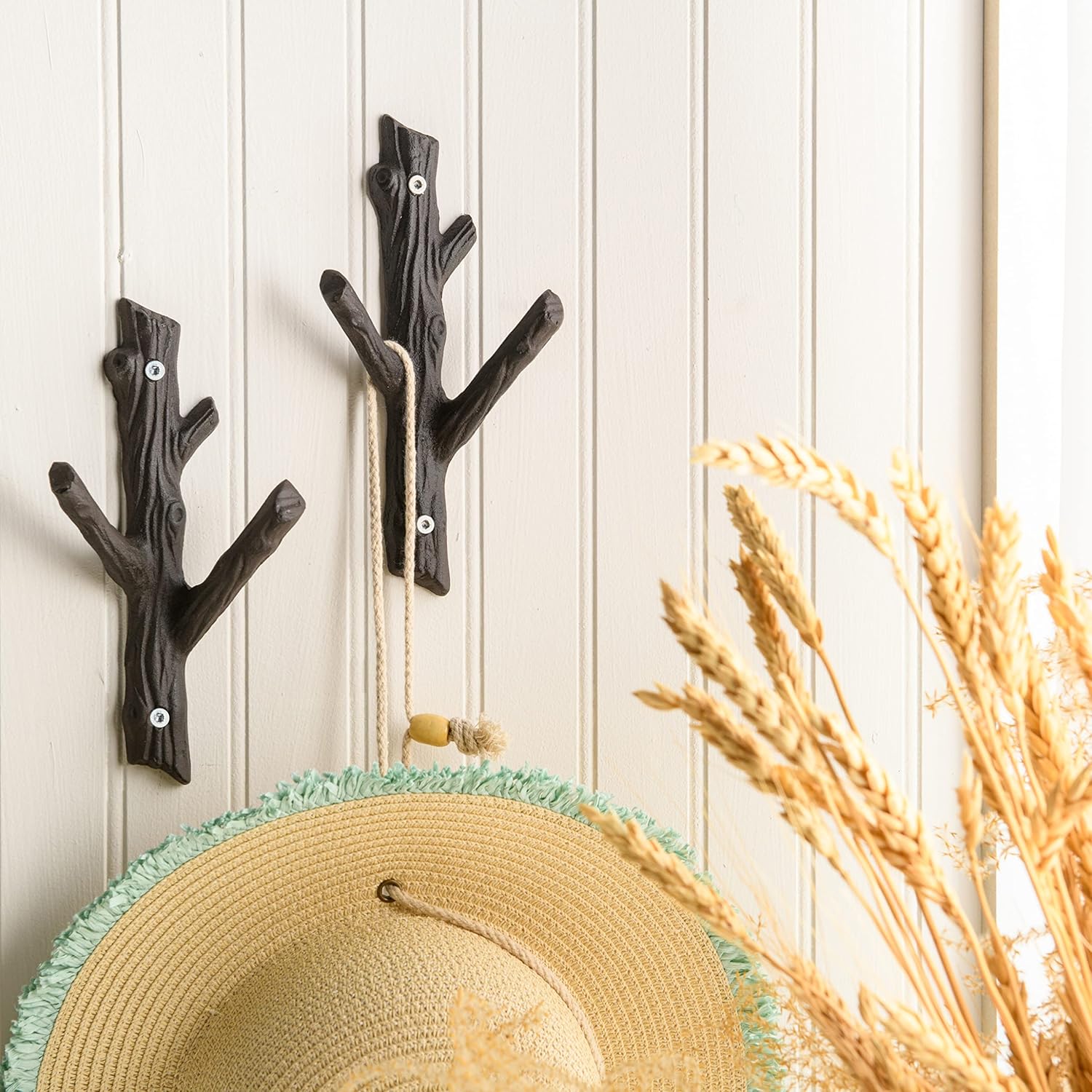Giftcraft Juego de 2 ganchos decorativos de rama de árbol, ganchos de pared de 3 ganchos, estante para toallas, chaquetas, sombreros, ganchos de
