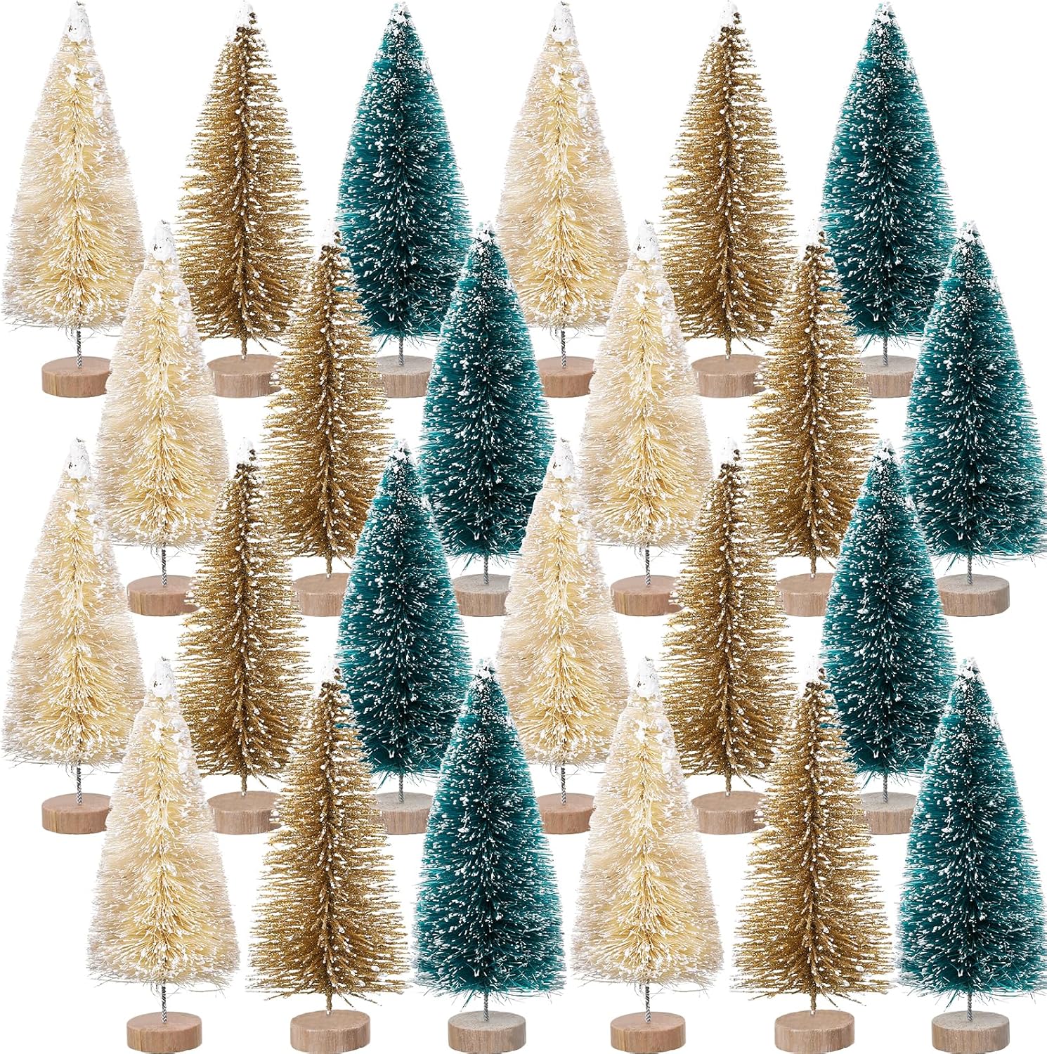 Yuxung 24 mini botellas de árbol de Navidad de 4 pulgadas, árboles artificiales de sisal esmerilado con base de madera para decoración de Navidad y