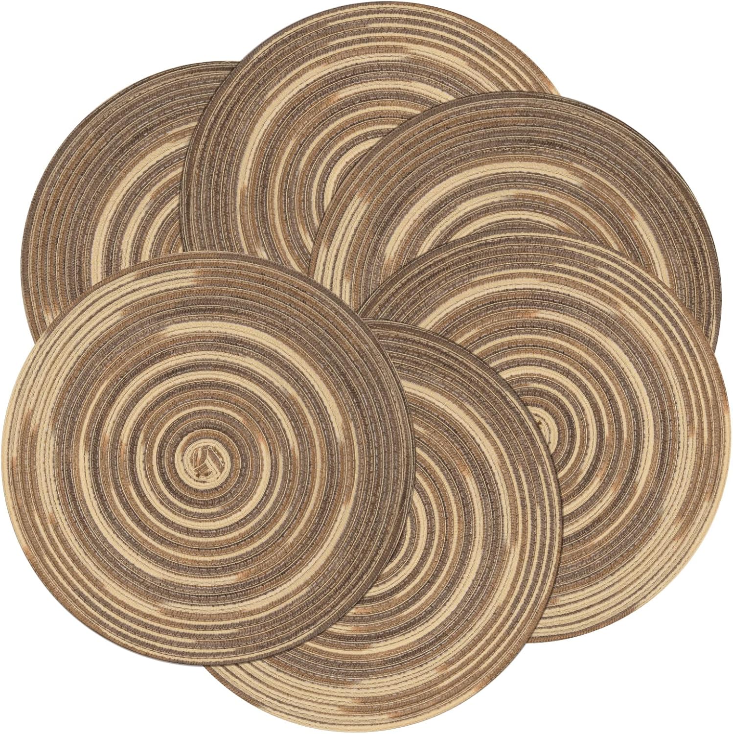 SHACOS – Manteles individuales circulares, trenzados y multicolor para mesas de cocina, el hogar, bodas o fiestas juego de 4 individuales lavables