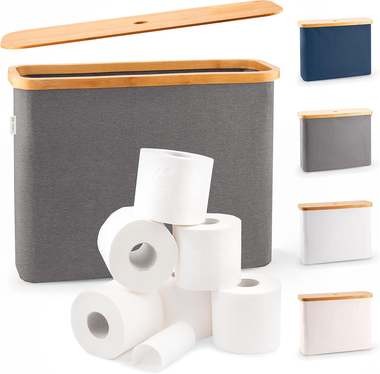 Cesta de lavandería gris con tapa  XL 100 L  Cestas grandes para lavandería con asas  Contenedor alto de bambú para ropa sucia  Cesta de papel