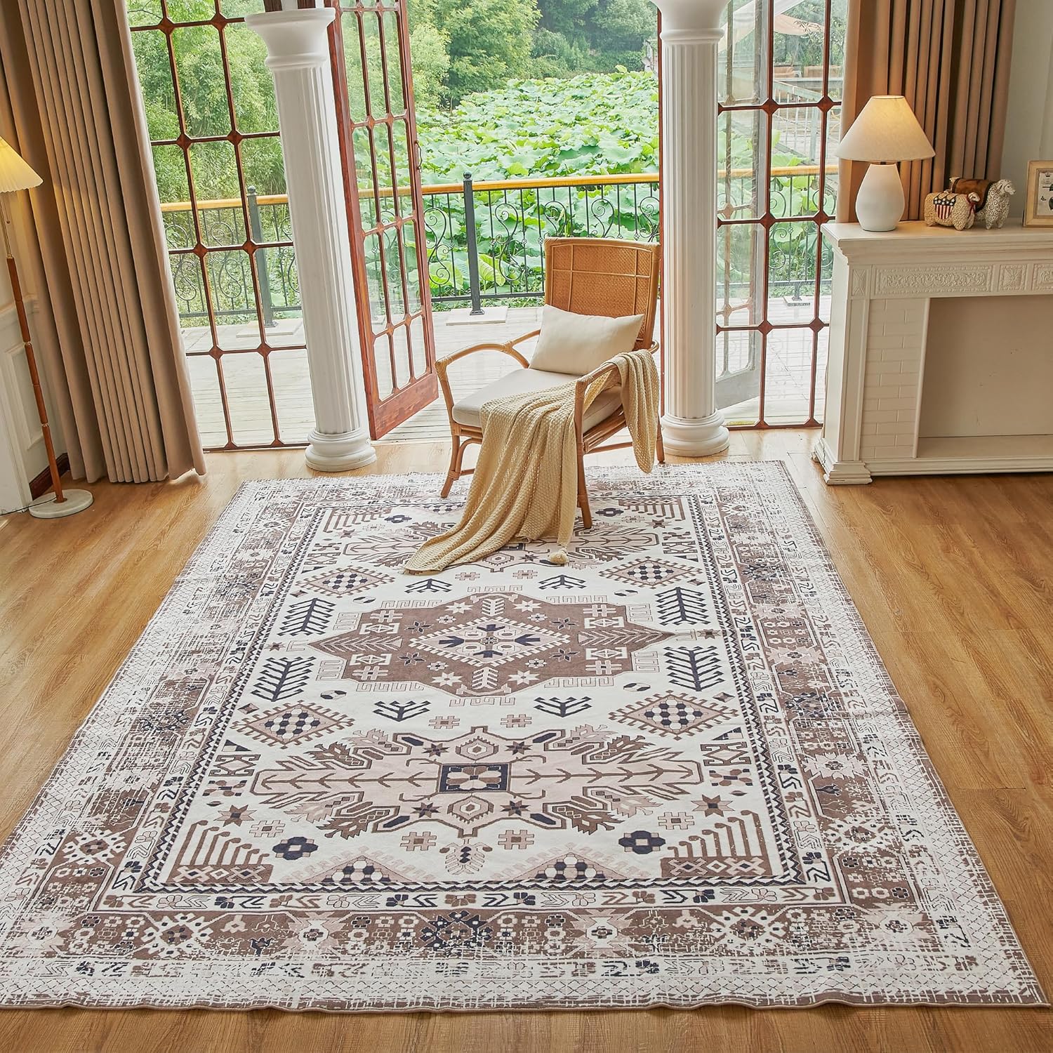CHOSHOME Alfombra lavable de 5 x 7 pies para sala de estar, alfombra de interior estilo rústico vintage para dormitorio, comedor y oficina, no