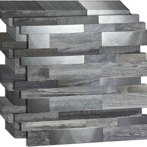 XUANINY 10 hojas de azulejos metálicos para salpicaduras en muro, autoadhesivas, aluminio 3D, paneles de pared para cocina, baño, dormitorio, sala XUANINY 10 hojas de azulejos metálicos para salpicaduras en muro, autoadhesivas, aluminio 3D, paneles de pared para cocina, baño, dormitorio, sala