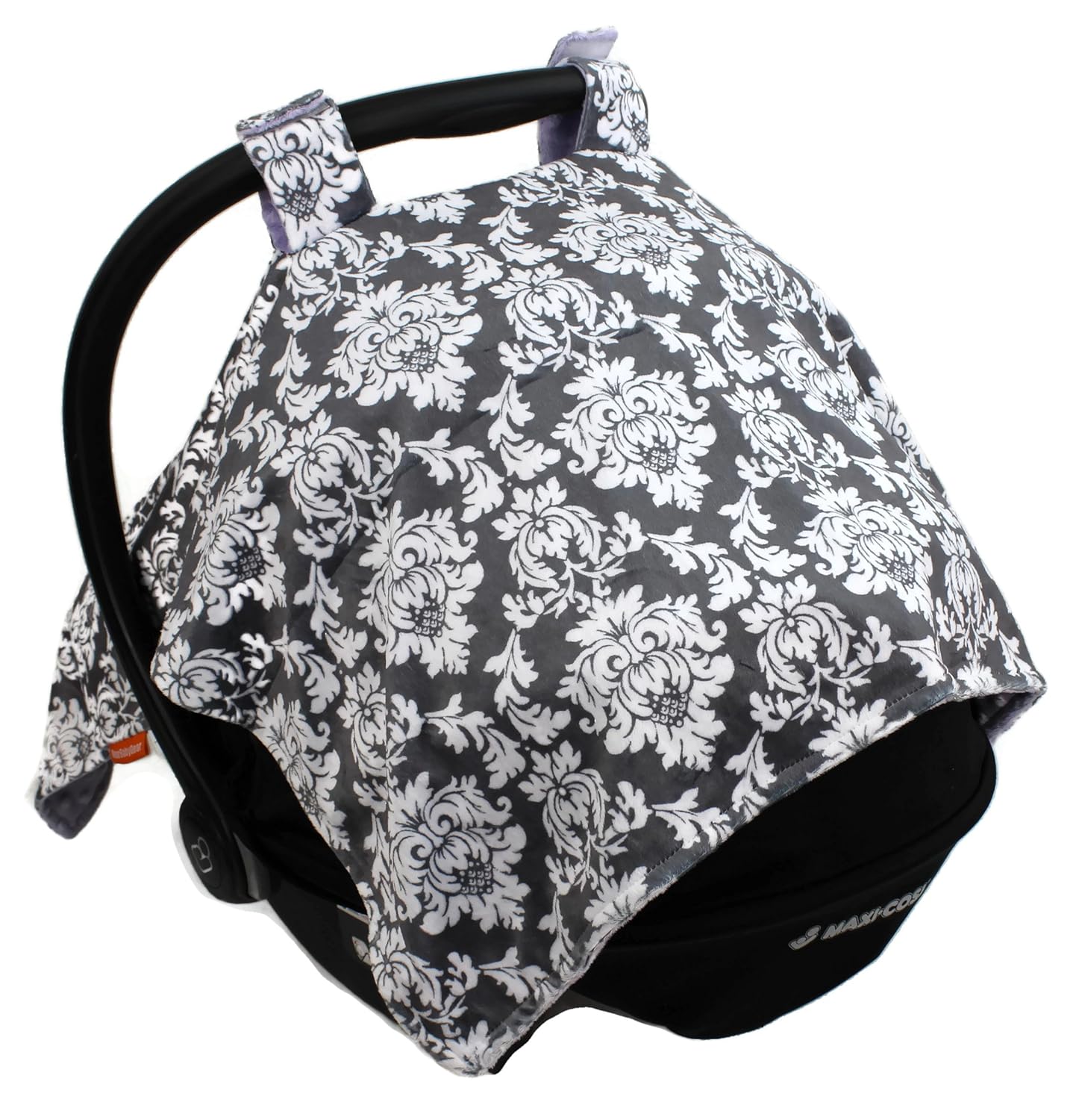 Dear Baby Gear Toldo de asiento de coche de lujo, impresión personalizada Minky gris y blanco, lavanda Minky Dot