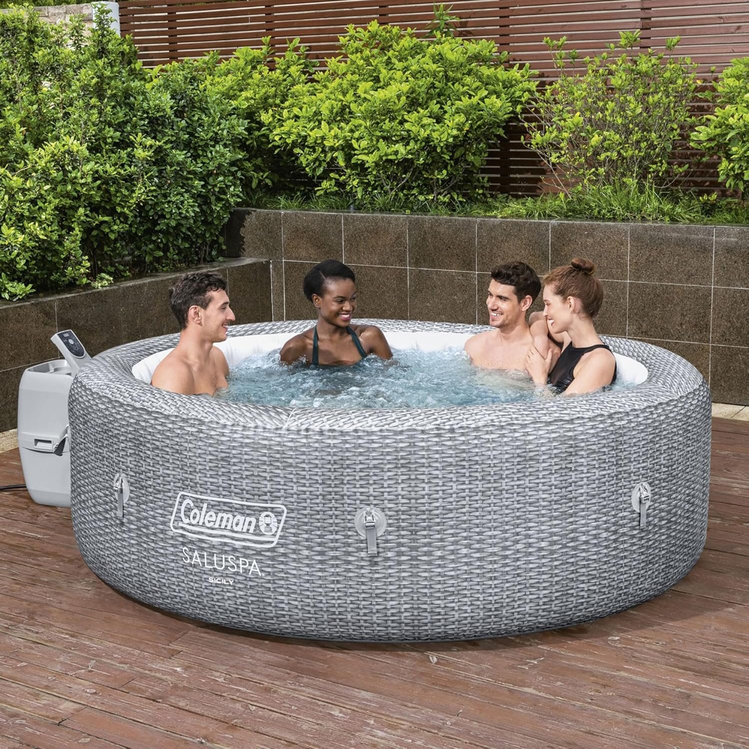 Coleman SaluSpa Sicily AirJet – Bañera de hidromasaje con 180 chorros relajantes con juego de 6 asientos antideslizantes para piscina y spa con