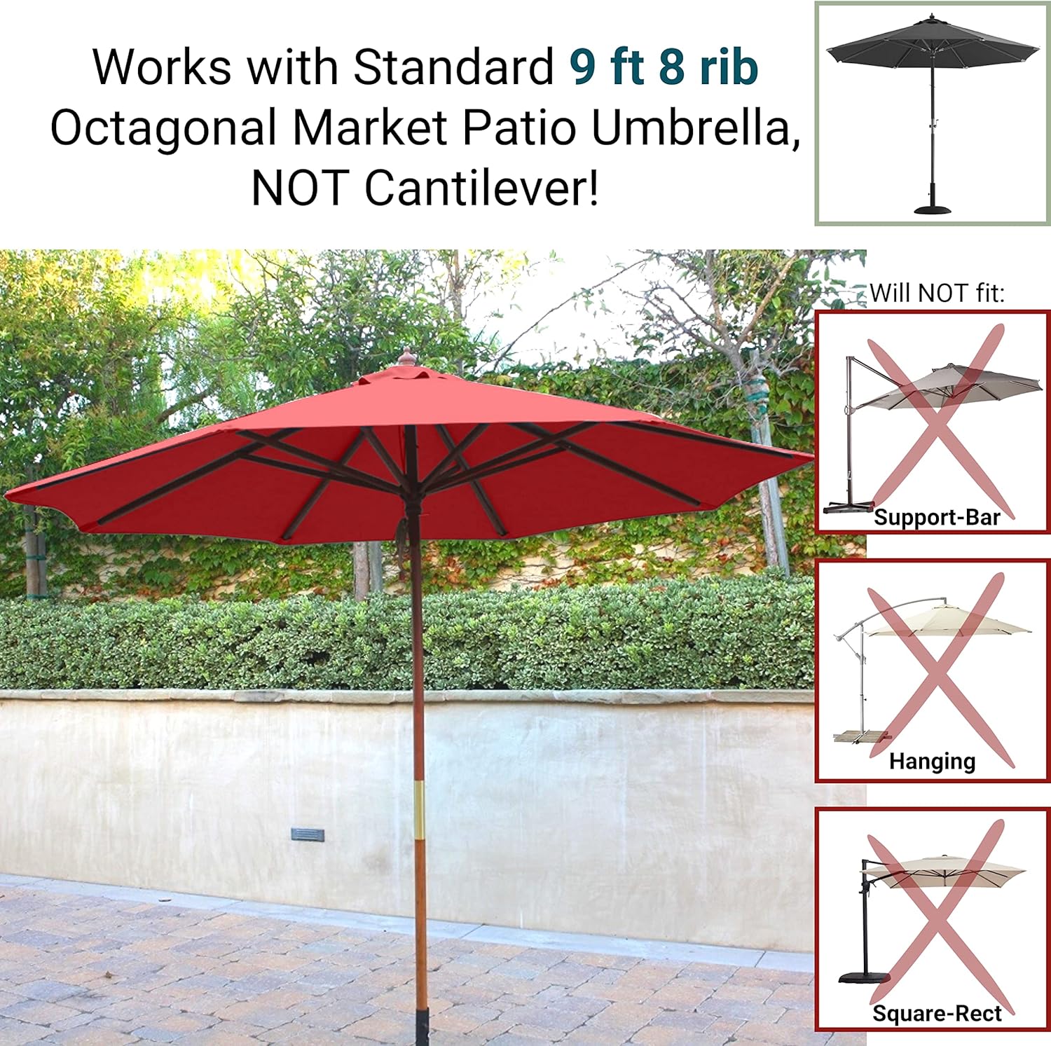 Formosa Covers Toldo de sombrilla para patio de 9 pies  Reemplazo de toldo de 8 varillas  Protección UV 300D y resistente al agua  Cubierta de