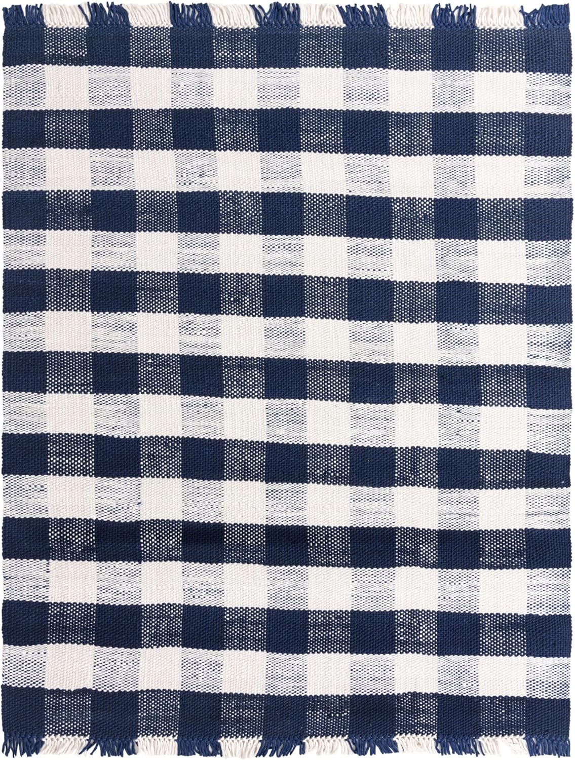 Unique Loom Eco Plaid – Alfombra lavable para interiores y exteriores, colección Balmoral (7 pies 10 pulgadas x 10 pies, azul marinomarfil)