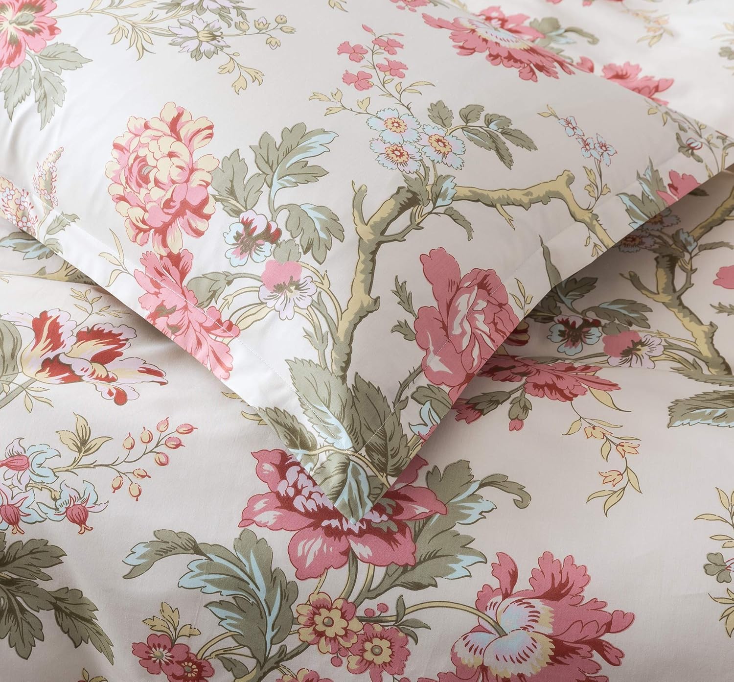 Juego de cama estilo asiático. Funda de edredón floreada de algodón, de árbol de peonía, diseño multicolor.