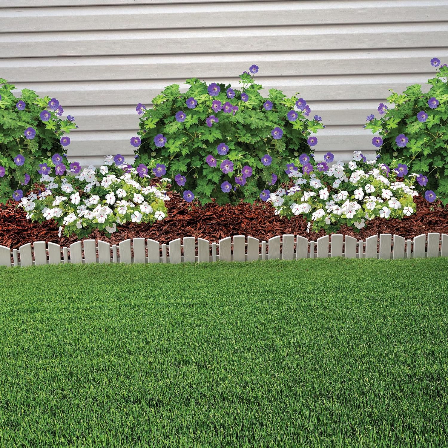 EasyFlex No-Dig Borde de paisaje con picos de anclaje, 4.5 pulgadas de alto, borde decorativo de jardín Adirondack con aspecto de madera, kit de 15