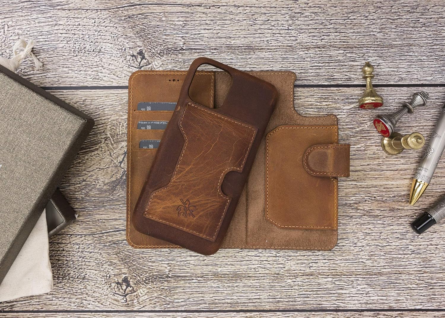 Venito Florence – Funda de piel tipo cartera compatible con iPhone 11 Pro Max, extra segura con bloqueo RFID, cartera desmontable para teléfono