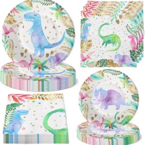 Platos y servilletas de fiesta de dinosaurios para niñas, suministros para fiesta de cumpleaños de dinosaurios rosados (sirve 20) Platos y servilletas de fiesta de dinosaurios para niñas, suministros para fiesta de cumpleaños de dinosaurios rosados (sirve 20)