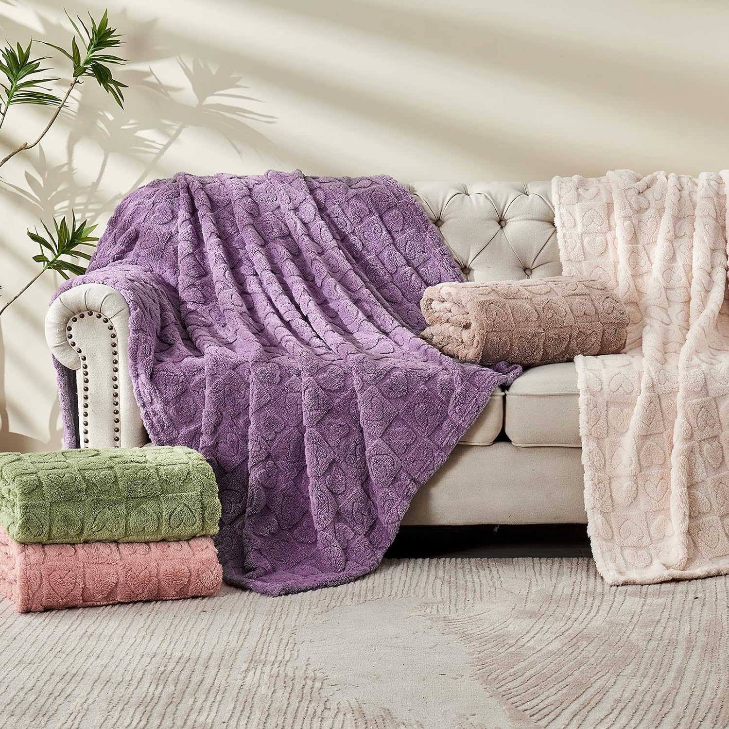 FY FIBER HOUSE Mantas con cuadros de corazón, mantas suaves y cálidas para regalar a tu pareja, mamá, padre, manta lavable y ligera para sofá, cama,