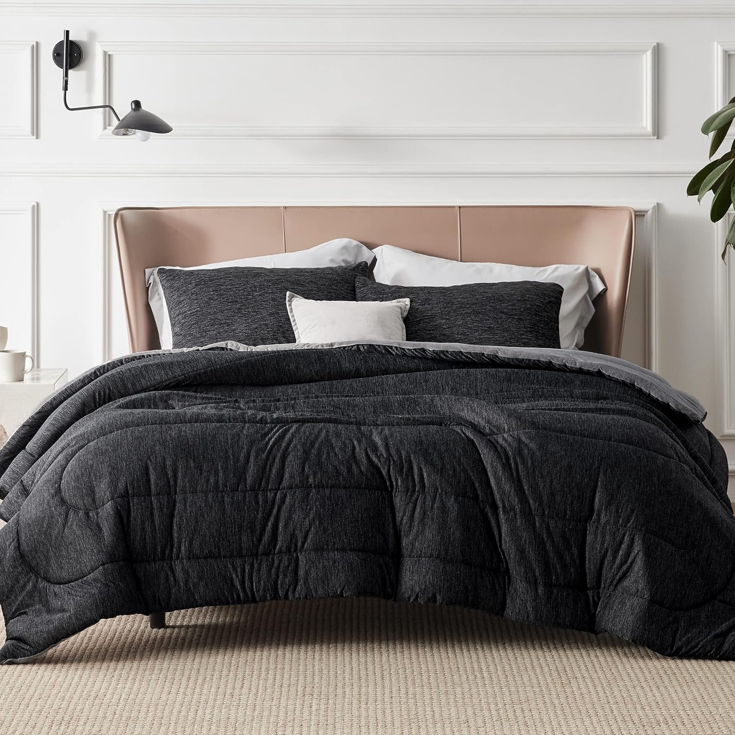 Bedsure Juego de edredón tamaño matrimonial  Juego de cama refrescante y cálido, edredón reversible negro carbón para todas las estaciones, 3