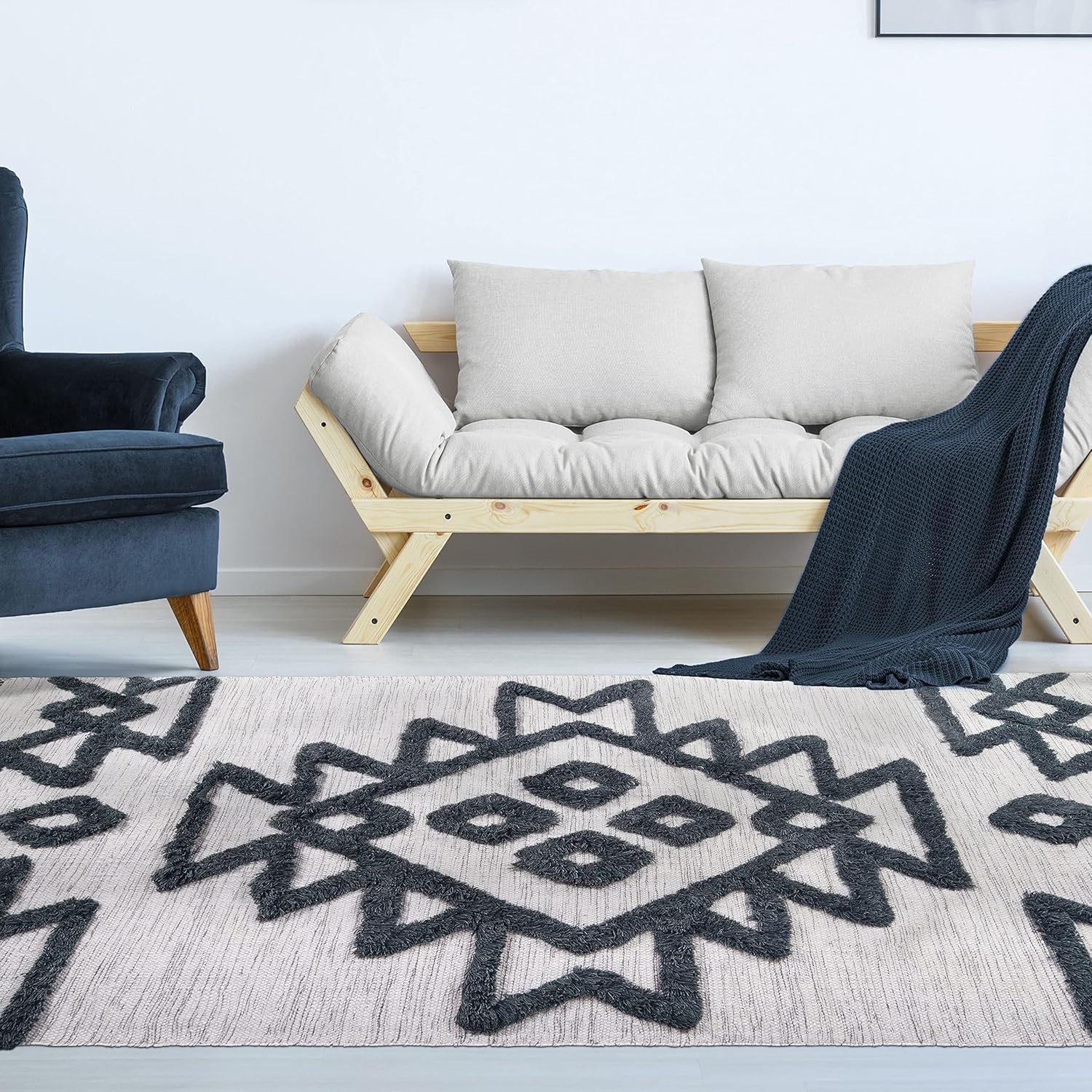 Superior Alfombra de lana copetuda a mano para interiores, decoración geométrica del hogar para sala de estar, cocinacomedor, dormitorio, oficina,