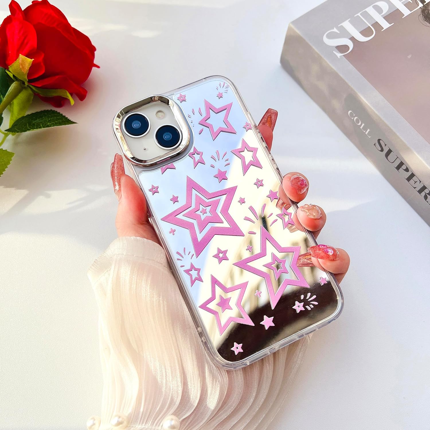 Dhzik Pink Star Y2K – Funda para iPhone 12 Pro Max, diseño bonito y moderno con diseño de estrella para iPhone 12 Pro Max