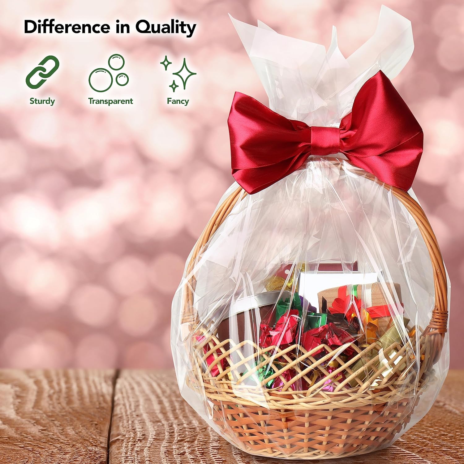 Bolsas de celofán extra grandes  24 x 30 pulgadas (25 unidades)  Bolsas transparentes para envolver cestas, bolsas de regalo de celofán, bolsas de
