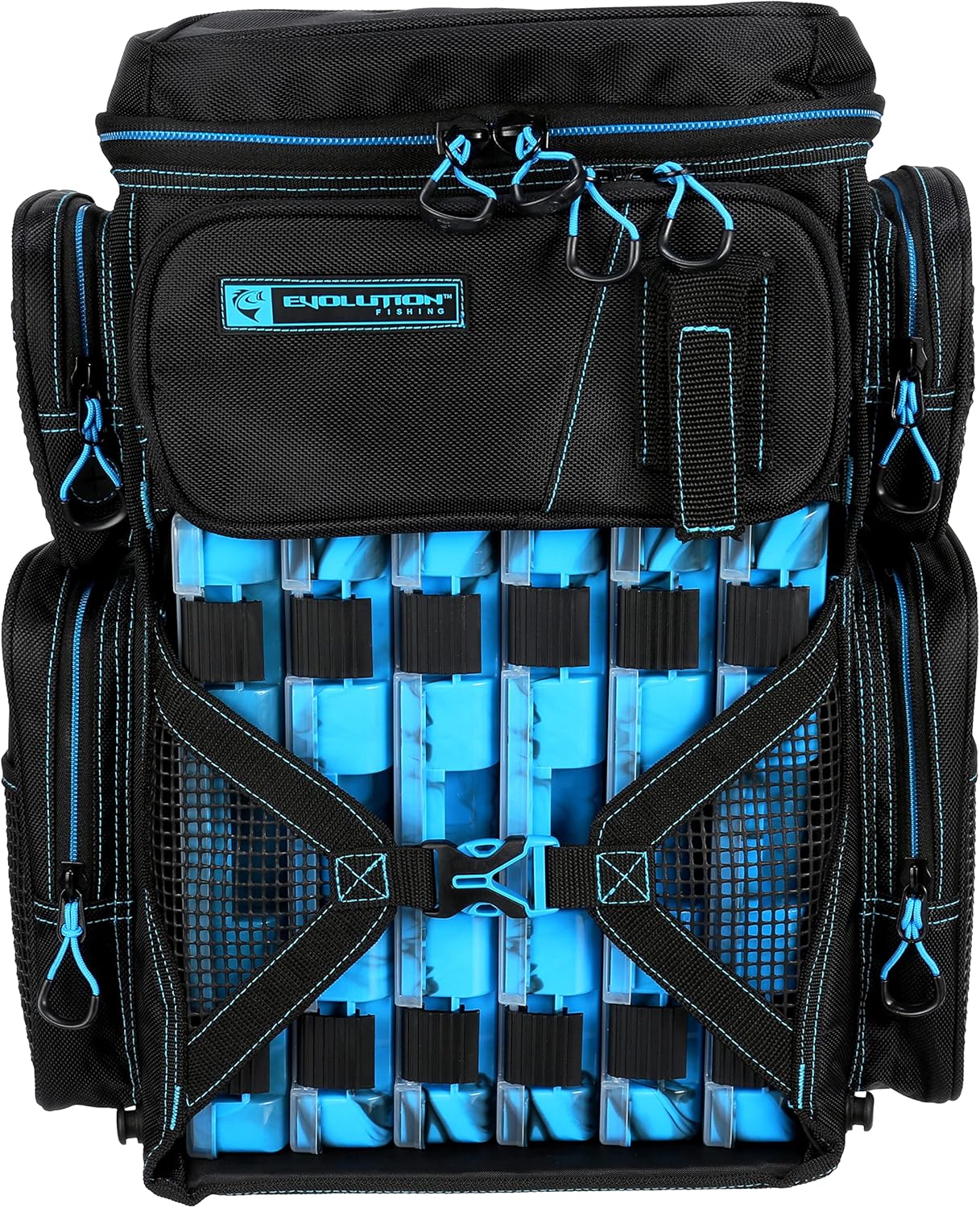 Evolution Fishing Drift Series – Mochila para aparejos – Azul, tamaño 3600, mochila para exteriores con 6 bandejas de aparejos de pesca, mosca de
