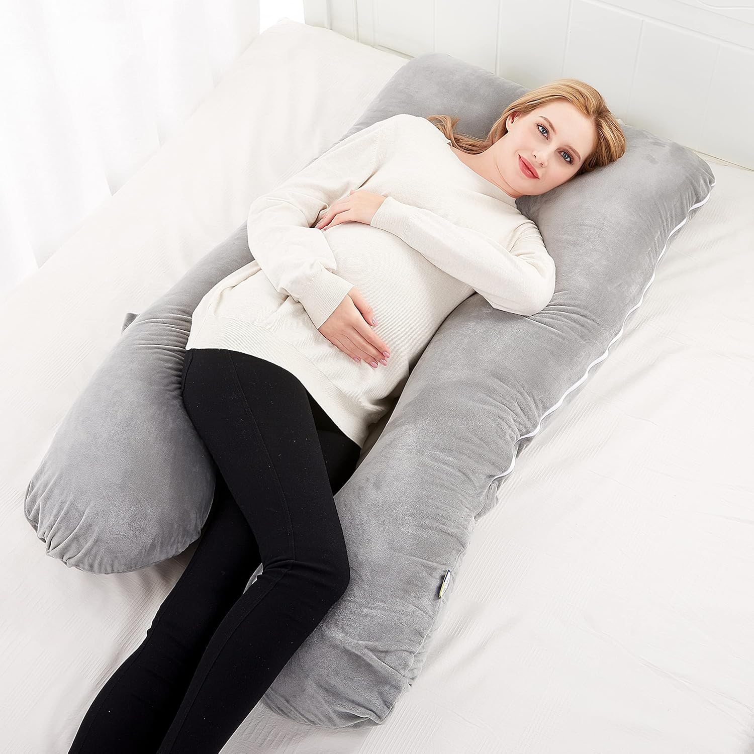 COMFYPRO Almohada de embarazo  Almohada de maternidad transpirable 100% poliéster con funda de terciopelo suave lavable con cremallera  Almohada de
