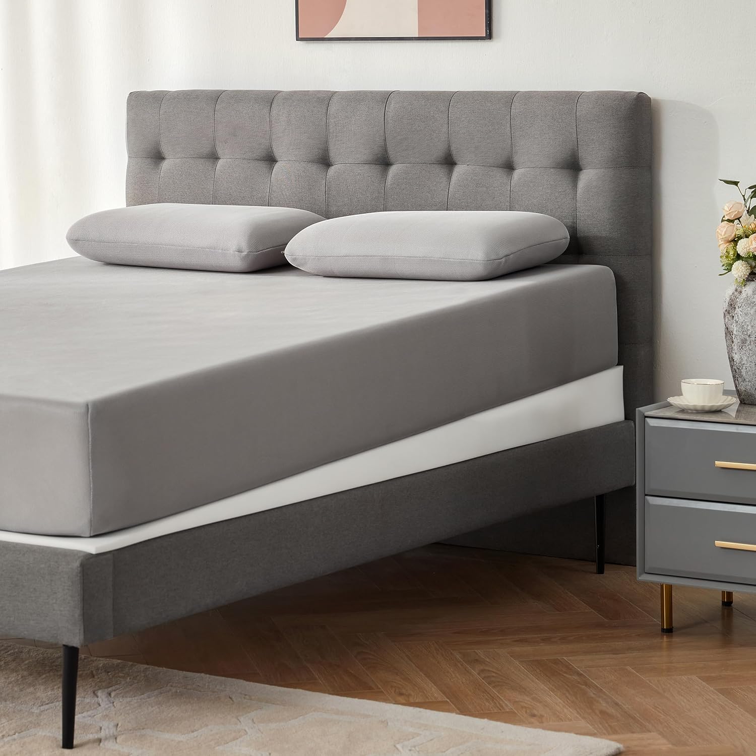 Lazyzizi Cubrecolchón de cuña inclinada King de 5 pulgadas para reflujo ácido, GERD, dolor de cuello y espalda, ronquidos, elevador ajustable debajo