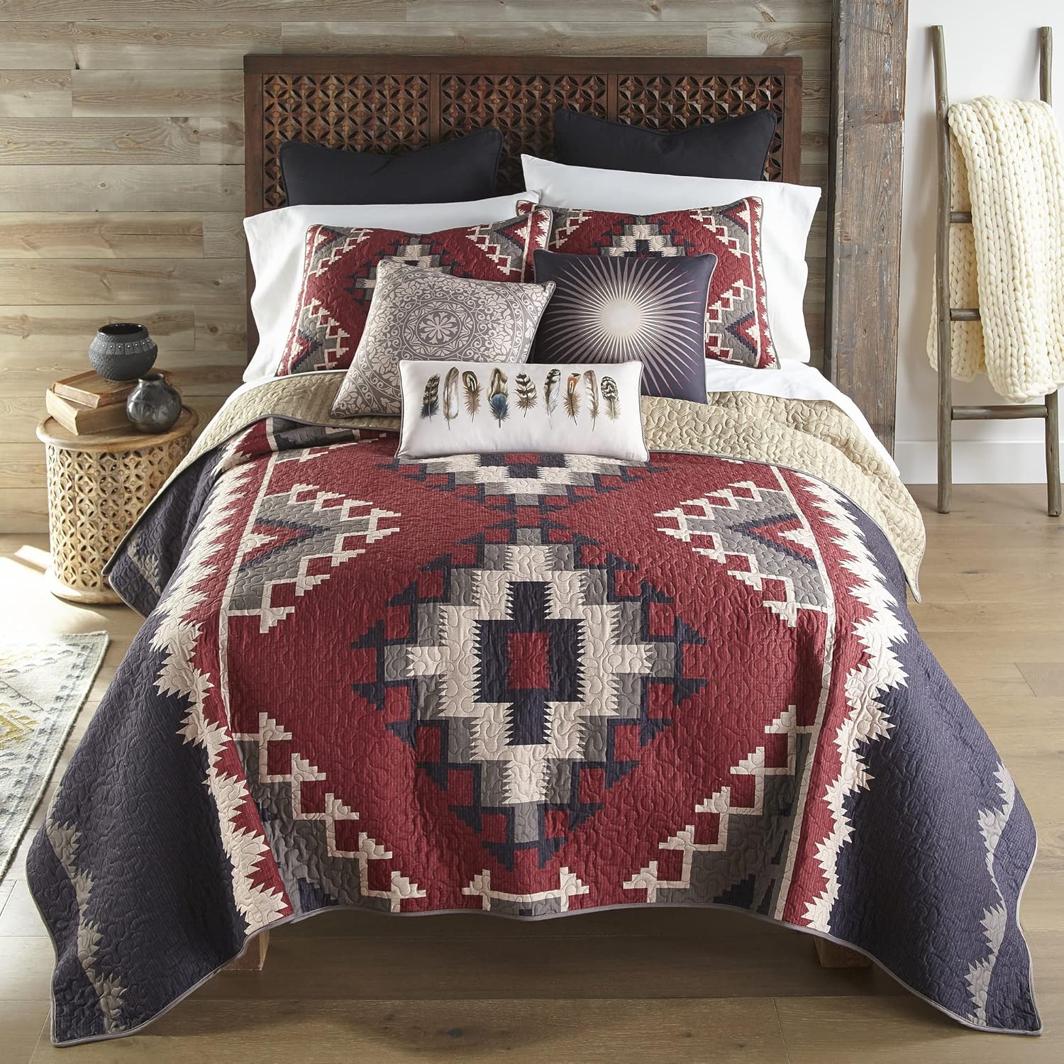 Donna Sharp Juego de ropa de cama King  3 piezas  Juego de edredón Mojave Red Southwest con edredón King y dos fundas de almohada King  Lavable a
