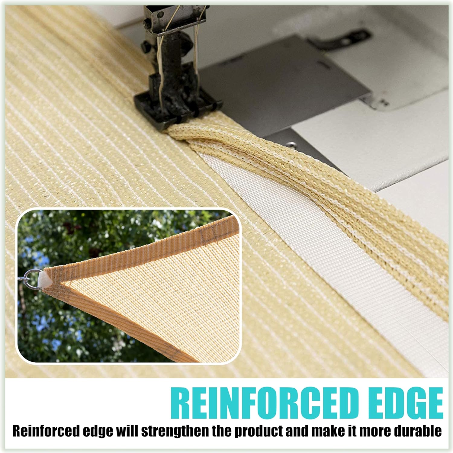 Amgo Toldo triangular beige de 16 x 16 x 16 pies para exteriores, UPF50+ AGTAPT16, 95% de bloqueo UV, permeable al agua y al aire, estándar
