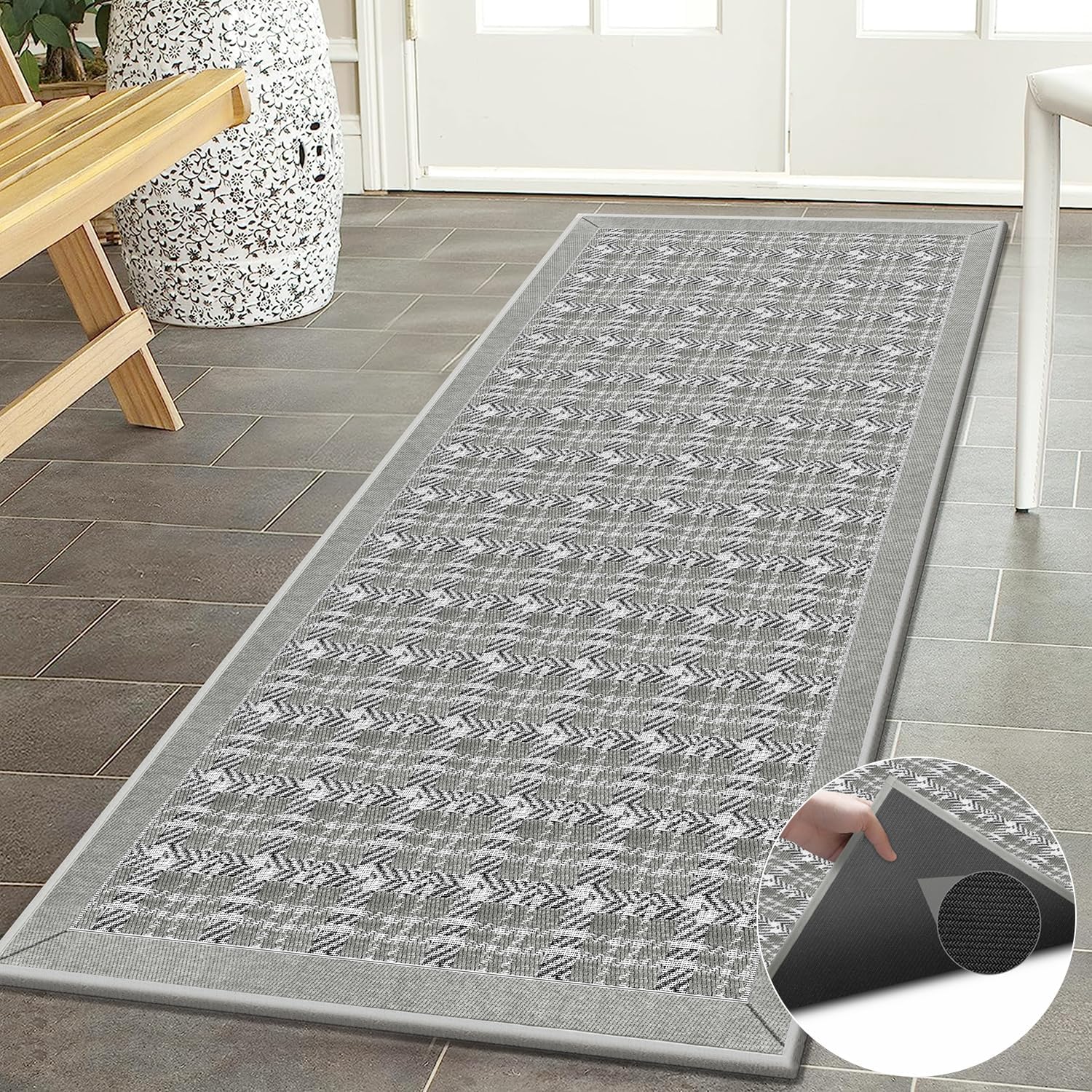 GOYLSER Alfombra larga de pasillo para sala de estar con parte trasera de goma, alfombra de entrada lavable de granja, alfombra para entrada,