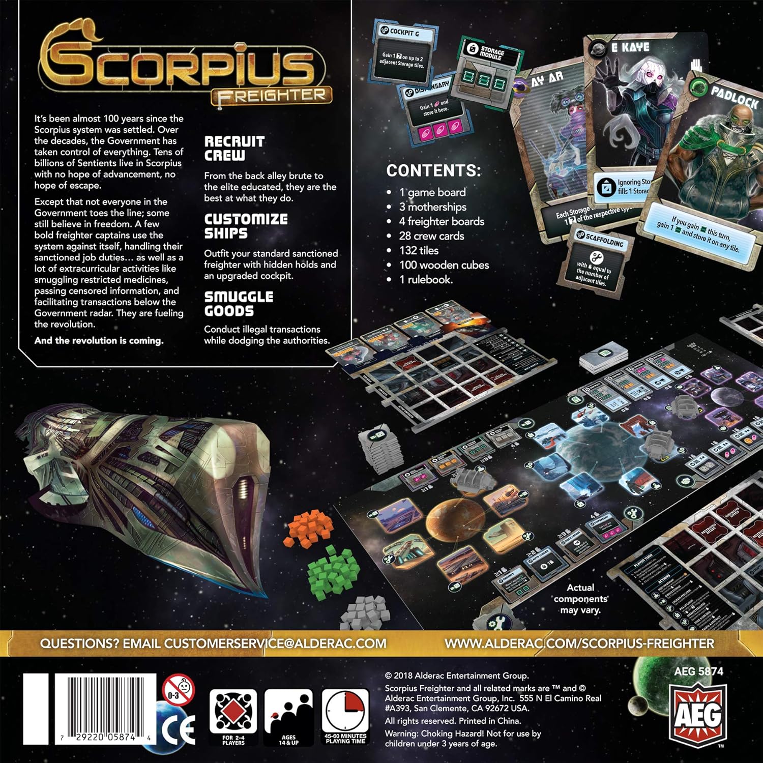 AEG Alderac Entertainment Group Scorpius Freighter, juego de mesa, contrabando de bienes y pasajeros, ganar riqueza, evitar las autoridades, 2-4