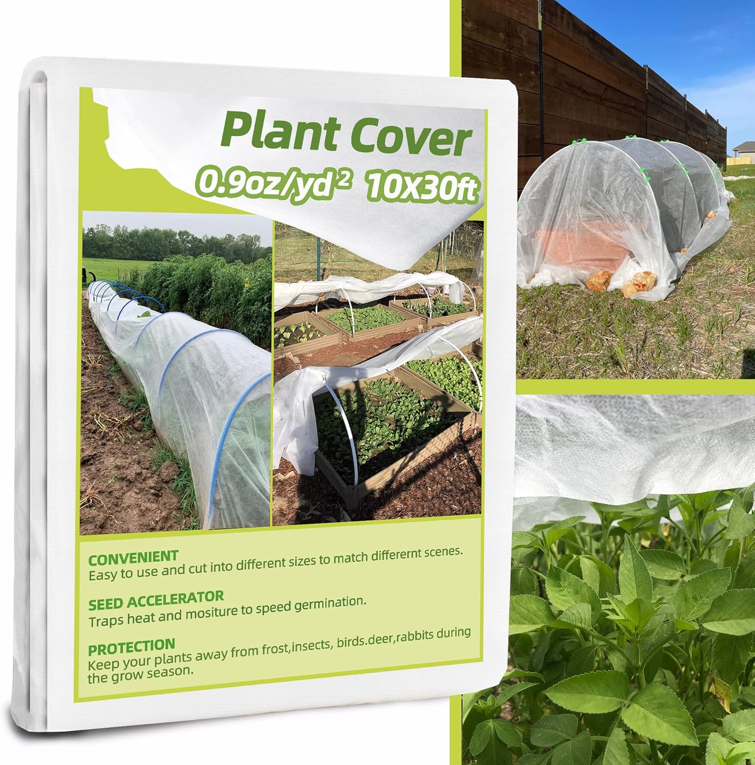 Cubiertas para plantas, protección contra congelación, 10 x 30 pies, manta de tela flotante para protección de invierno, 0.9 ozyd