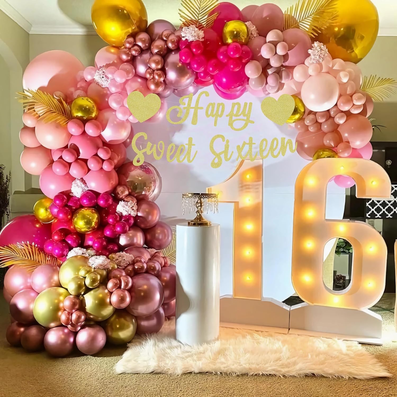 Cartel preencordado de feliz y dulce dieciséis cumpleaños  Decoración de cumpleaños de 16 cumpleaños con purpurina dorada  Cartel de 16 cumpleaños