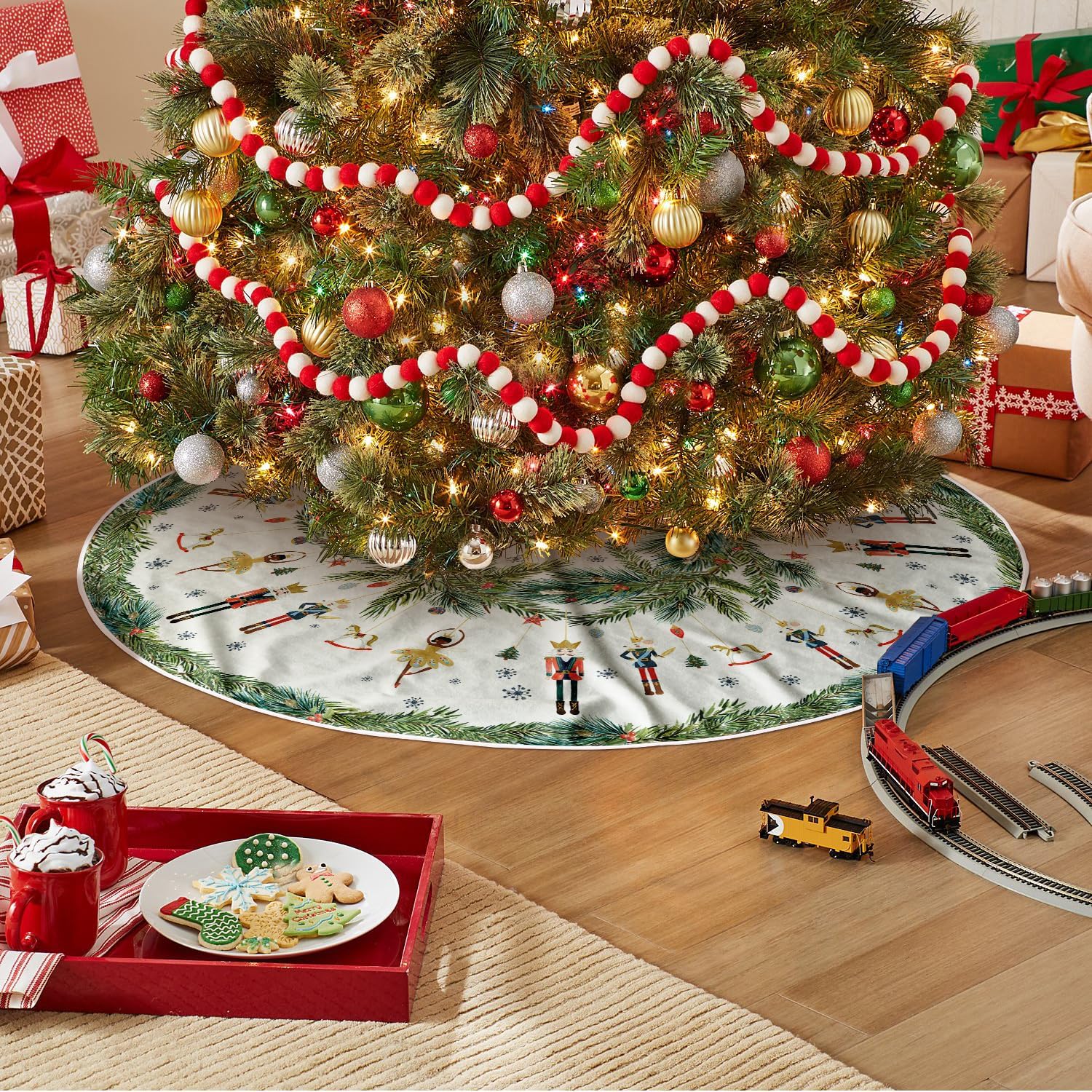 AVOIN colorlife Holly – Falda de árbol de Navidad de cascanueces de 36 pulgadas, decoración de árbol de vacaciones de invierno