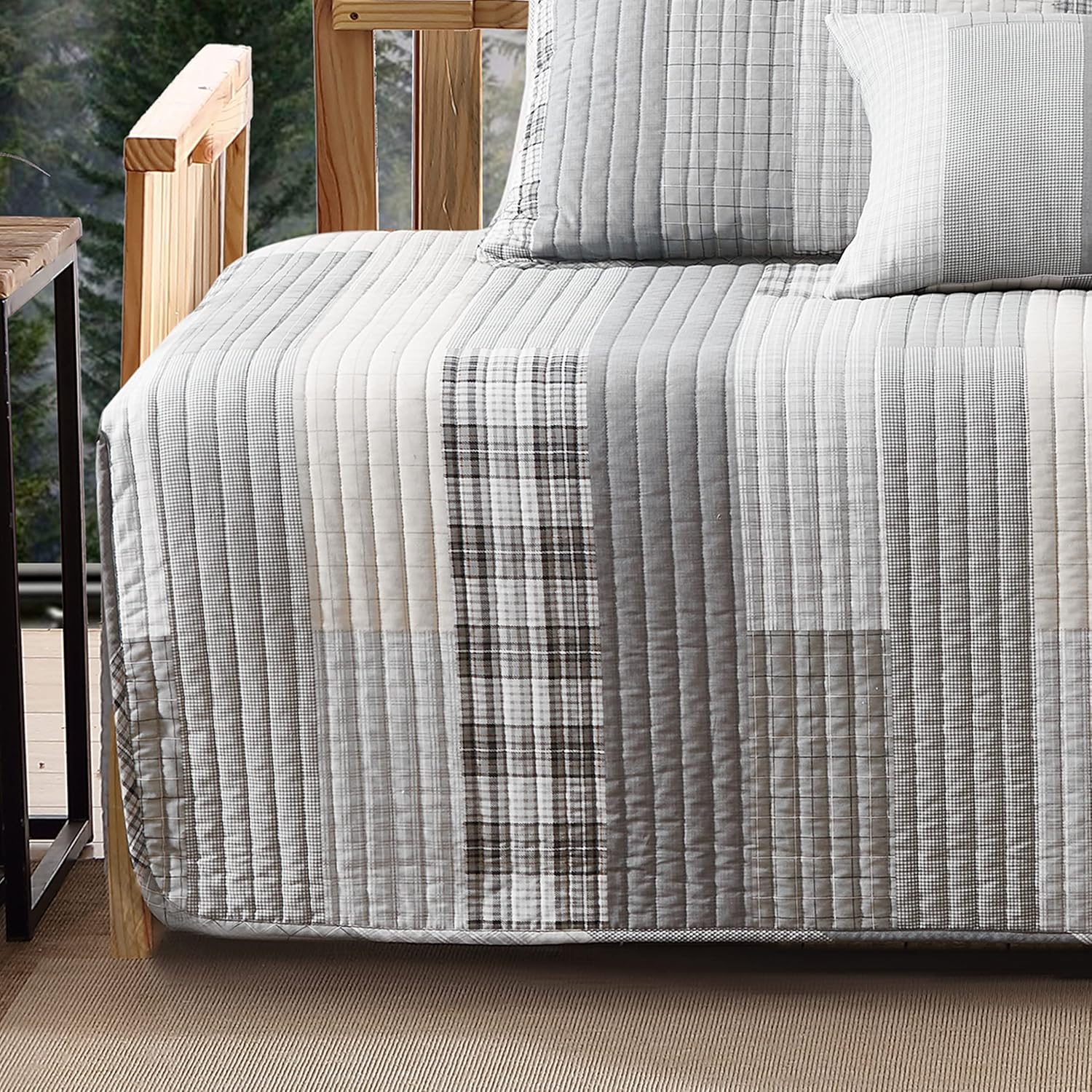 Eddie Bauer – Juego de sofá cama, juego de ropa de cama de algodón de 4 piezas, decoración del hogar para todas las estaciones (Fairview Grey,