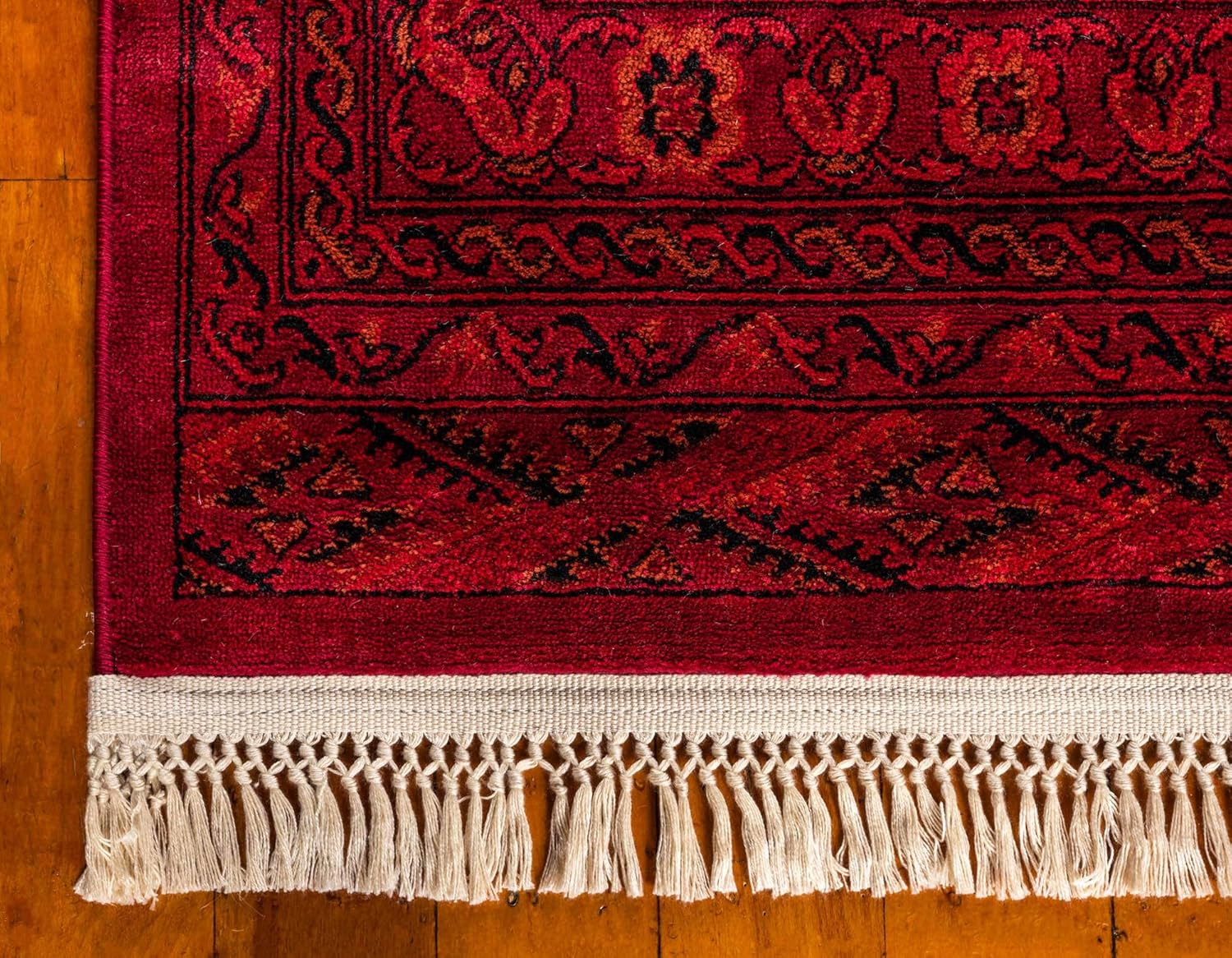 Unique Loom Tekke Collection – Alfombra tradicional saturada tradicional sobre teñida, 7 pies x 10 pies, rojonegro