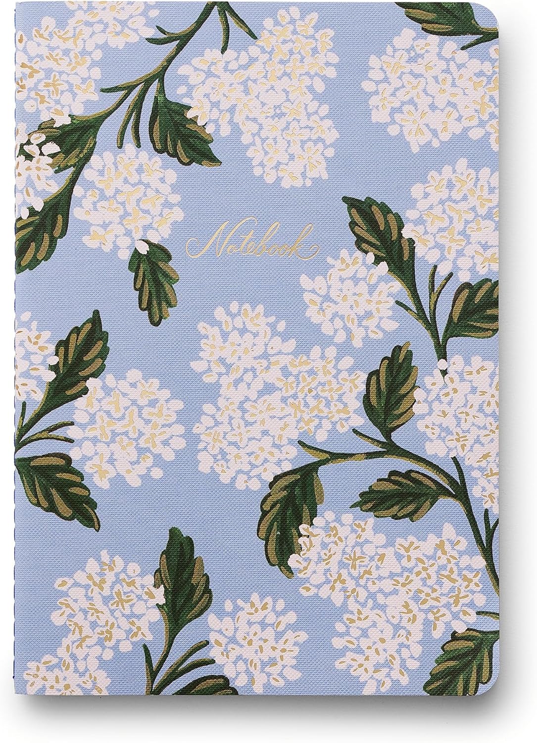 RIFLE PAPER CO. Juego de cuadernos cosidos de hortensias, juego surtido de 3 cuadernos, 64 páginas rayadas con tinta dorada, cubierta de papel de