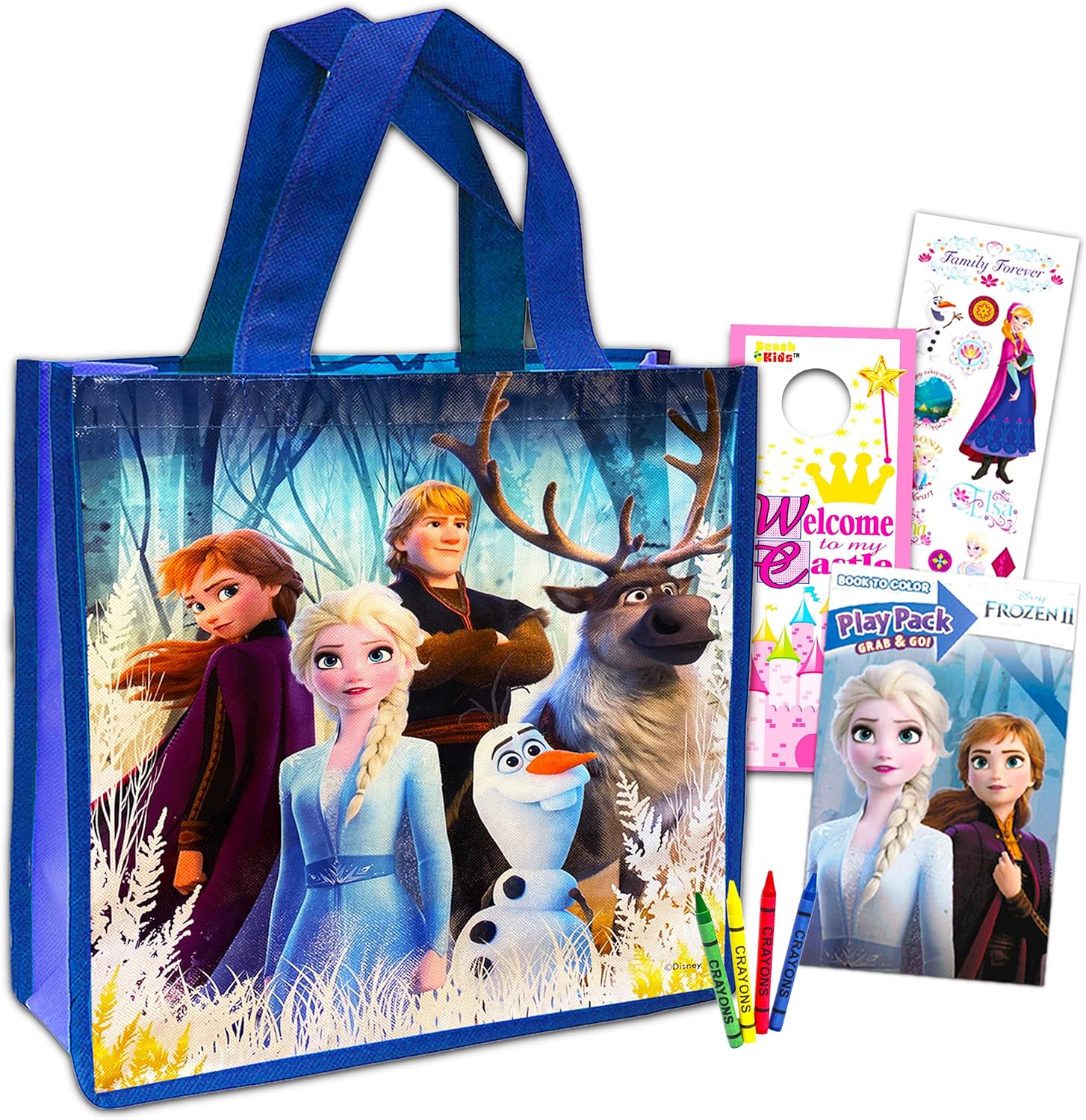 Paquete de 4 bolsas de viaje de Frozen con libros para colorear, juegos, rompecabezas y colgador de puerta de princesa, bolsa de mano de Frozen