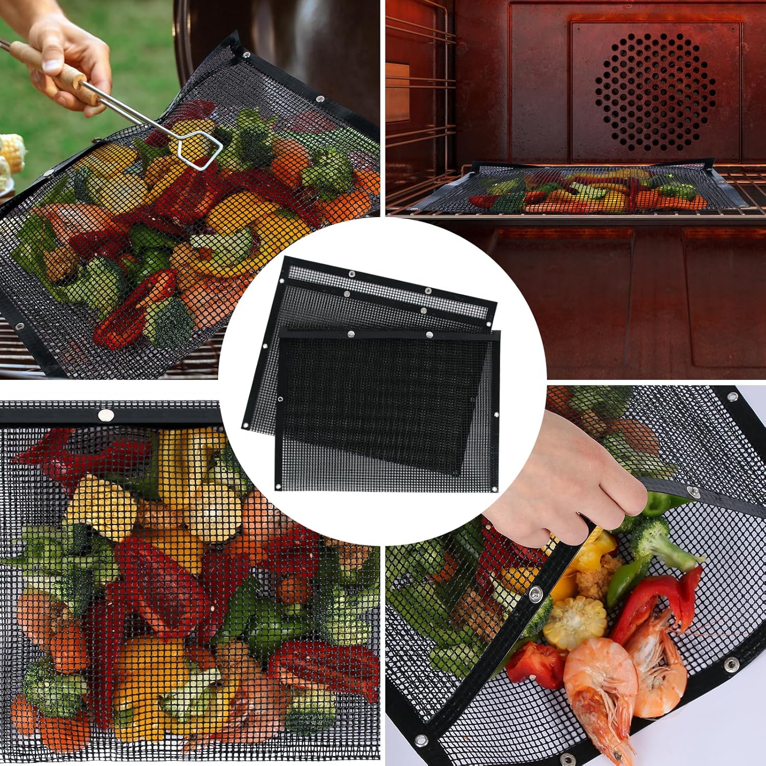 Juego de 2 bolsas de malla para parrilla, herramientas para barbacoa, reutilizables, antiadherentes, para ahumadores eléctricos, Pitmasters, cámper,