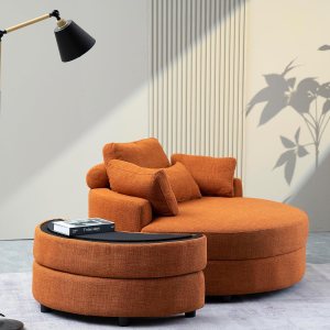 YUNLife&Home Silla de barril de acento de gran tamaño con otomana de almacenamiento + 4 almohadas, moderno y cómodo sofá reclinable tapizado para YUNLife&Home Silla de barril de acento de gran tamaño con otomana de almacenamiento + 4 almohadas, moderno y cómodo sofá reclinable tapizado para