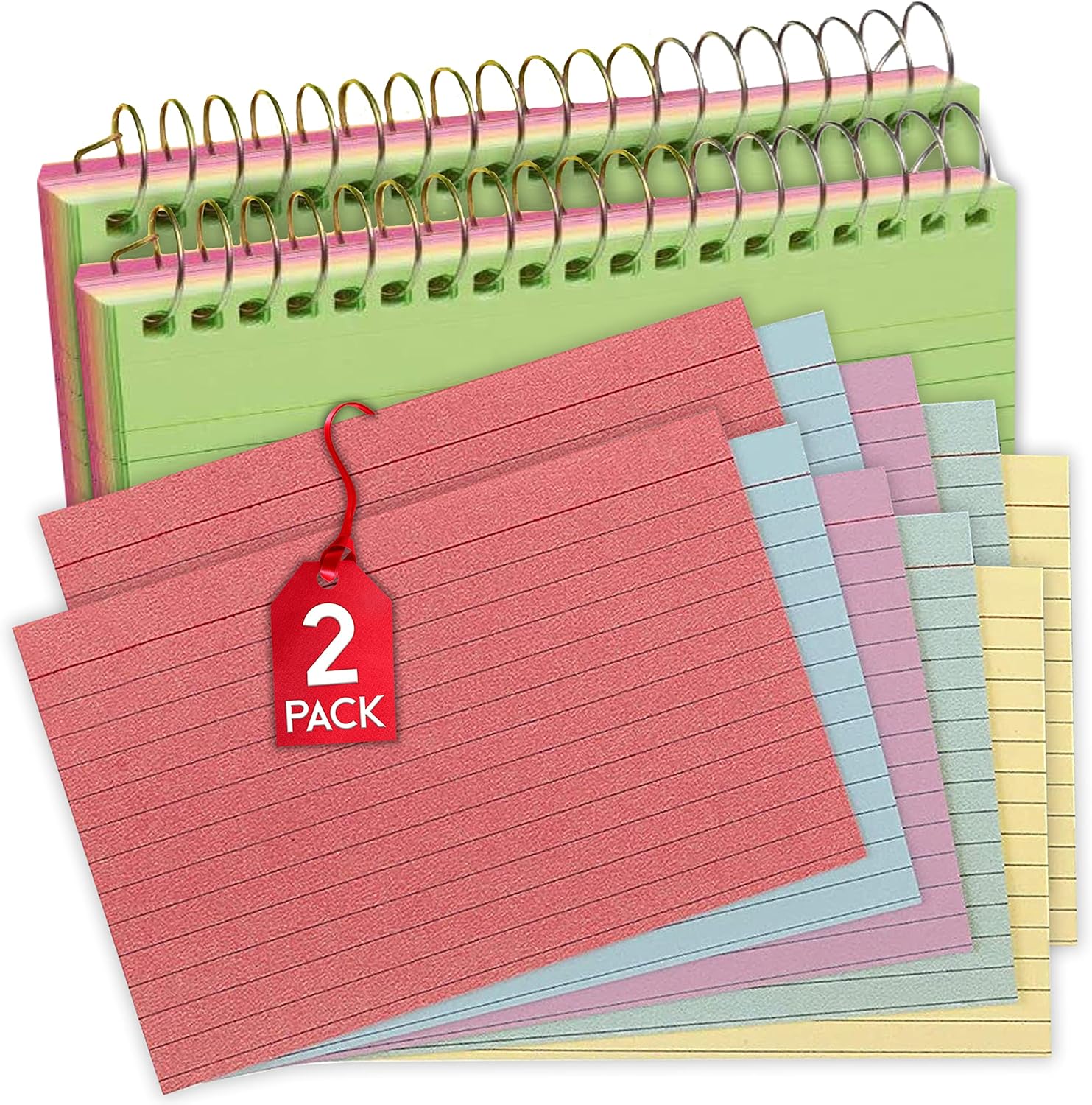 1InTheOffice Fichas de índice en espiral de 4 x 6 pulgadas, con rayas, encuadernadas en espiral, tarjetas de notas en espiral, colores surtidos, 50