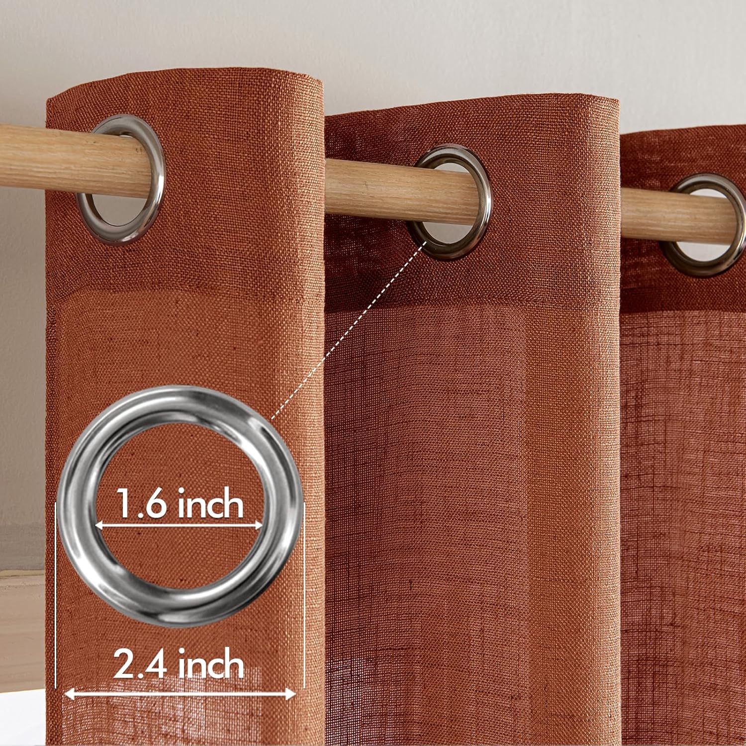MIULEE Cortinas de lino terracota de 90 pulgadas de largo, 2 paneles para dormitorio, sala de estar, cortinas de lino suave y grueso, cortinas de
