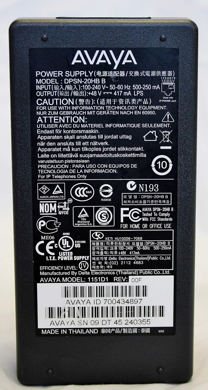 Fuente de alimentación para teléfono IP original Avaya 1151D1