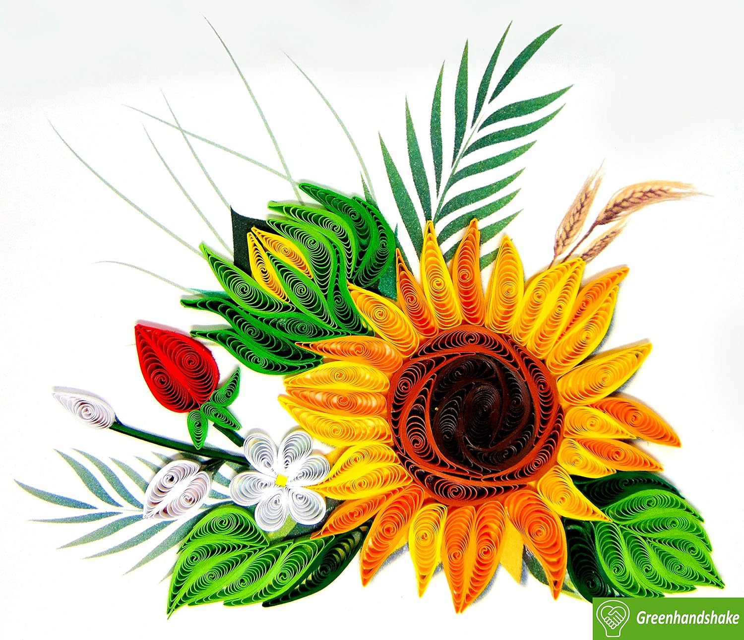 Greenhandshake Tarjeta Quilling de girasol, 6 x 6 pulgadas, patrón floral, color amarillo, para todas las ocasiones, incluye sobre