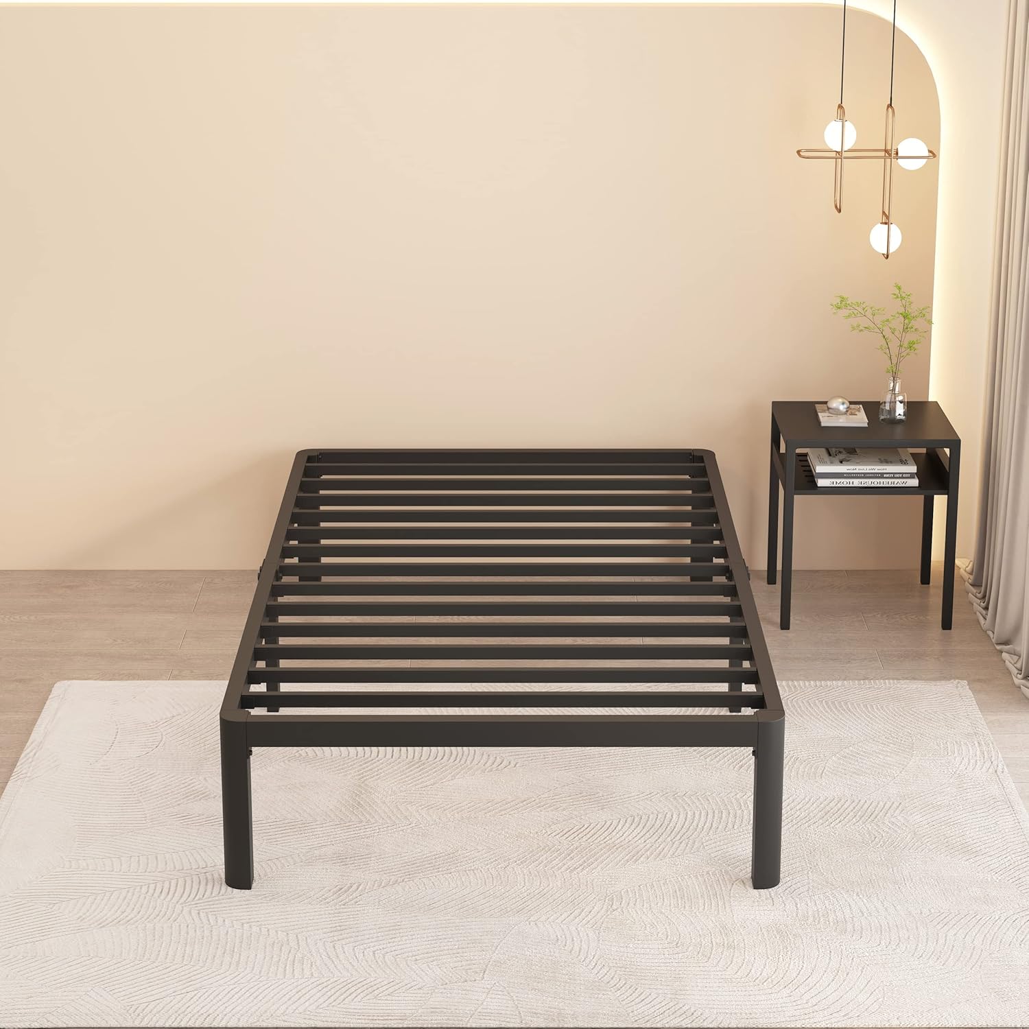 MAF Marco de cama de plataforma de metal individual XL de 14 pulgadas con patas de esquina redondas, soporte de listones de acero resistente de 3000