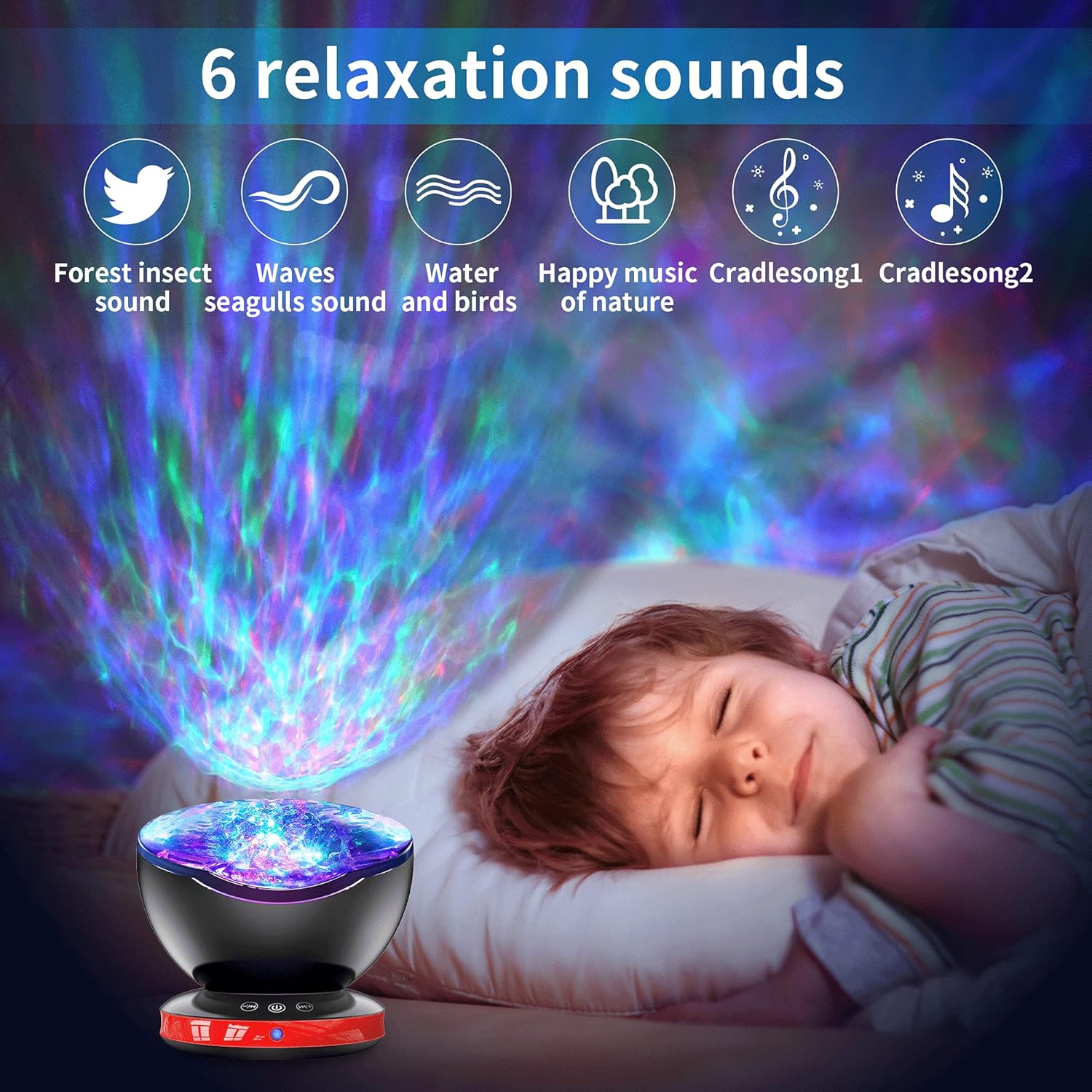 Proyector de ondas oceánicas, proyector de ondas de luz nocturna para habitación de niños, control remoto y temporizador, lámpara de luz LED de 8