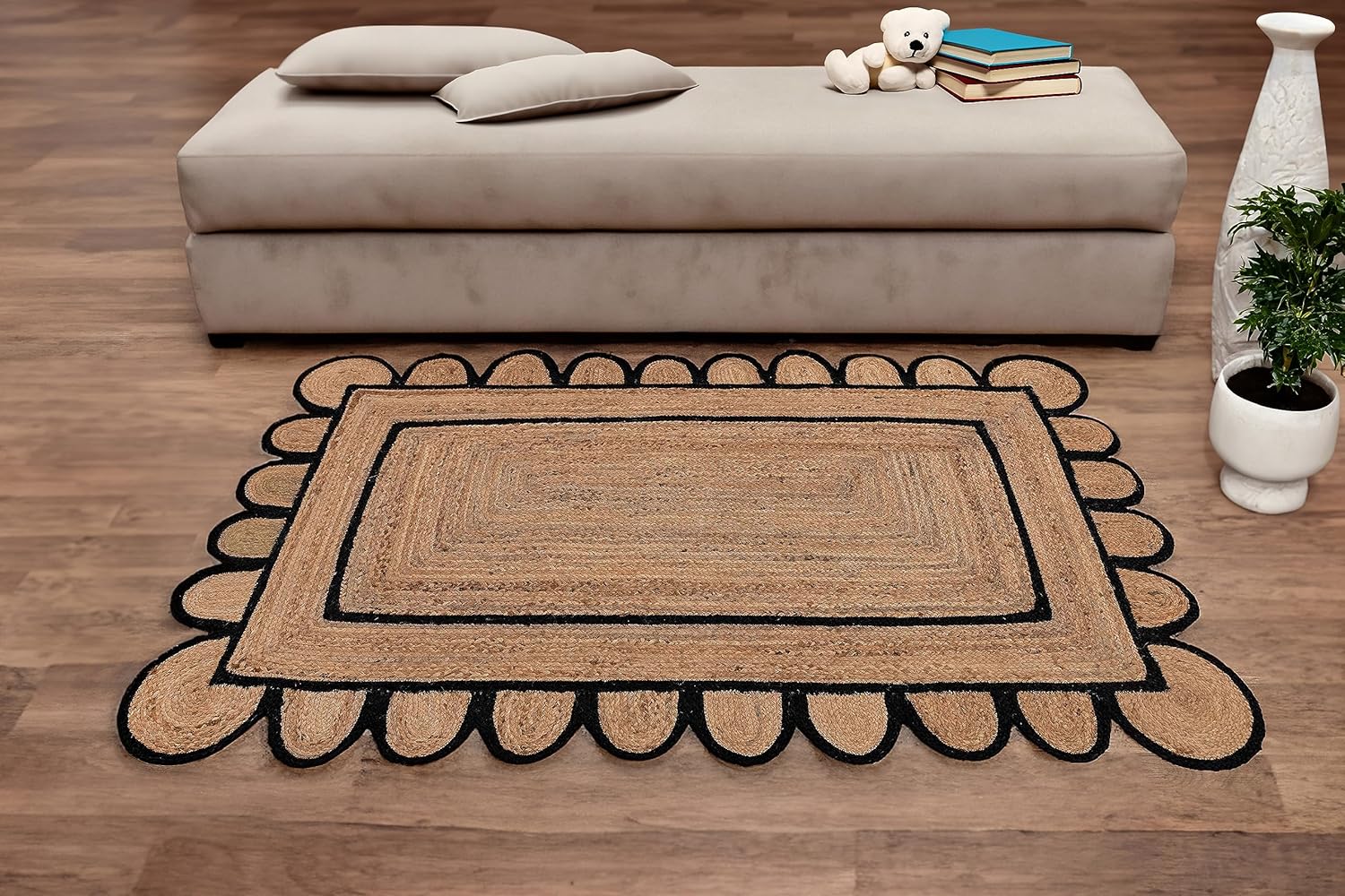 Alfombra de yute festoneado de 5 x 7 pulgadas, alfombra de baño bohemia natural de 2 x 3 pulgadas, alfombra de pasillo de yute para cocina, 2.6 x 6