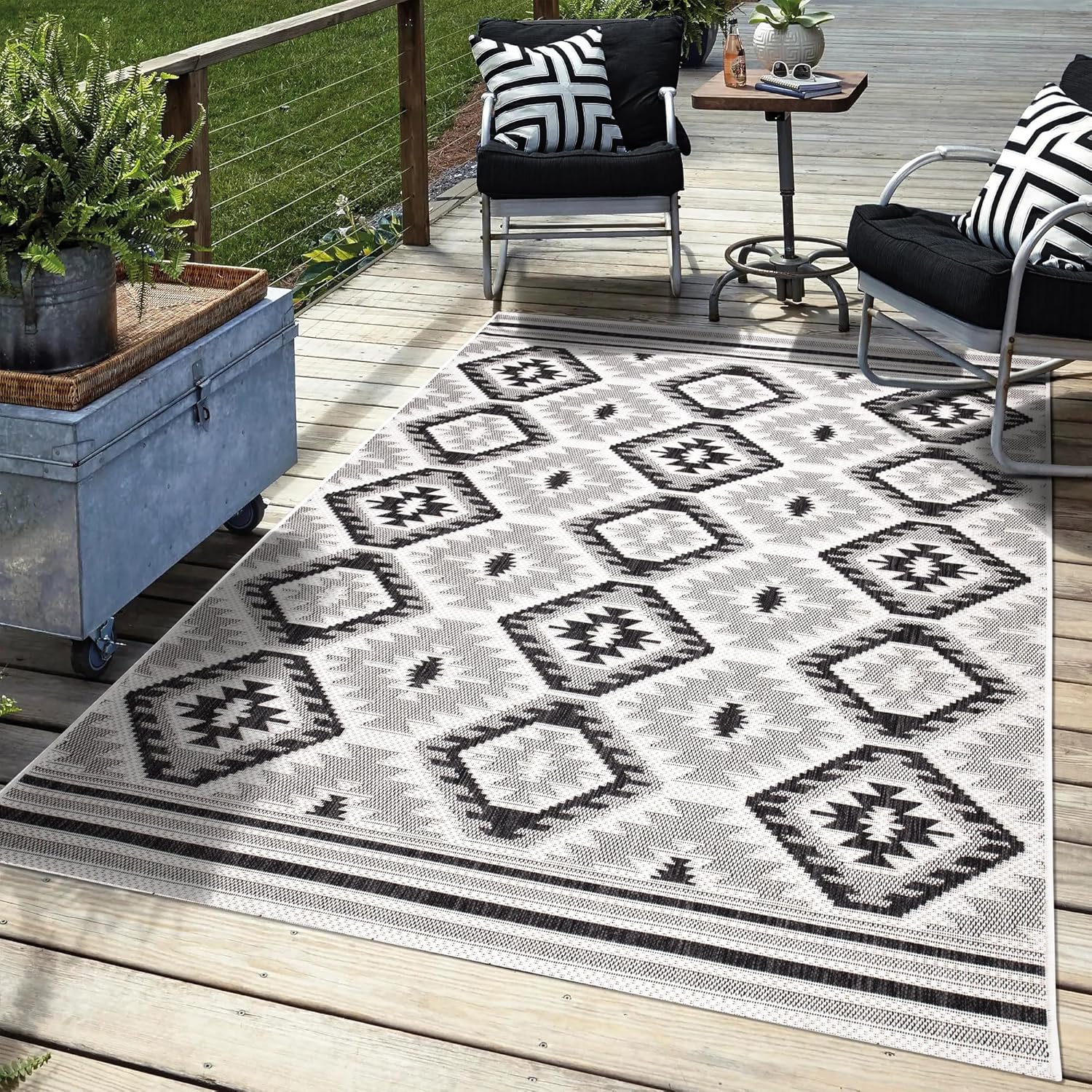 Keen Home Design Alfombra de exterior lavable de 5 x 8 pies para interiores y exteriores, para patio, balcón, cocina, jardín, playa, terraza y