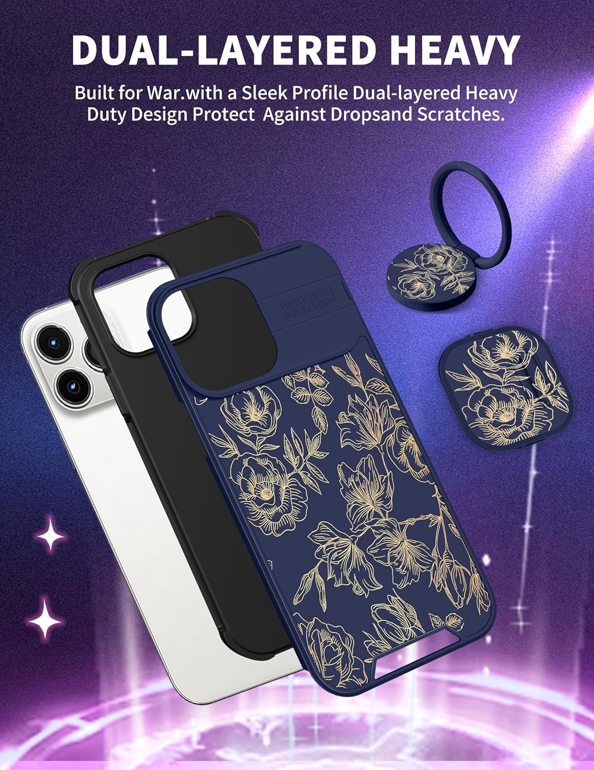 Goocrux Funda 2 en 1 para iPhone 15 Pro Max con flores florales para mujeres y niñas, bonita funda femenina con diseño de flores doradas con