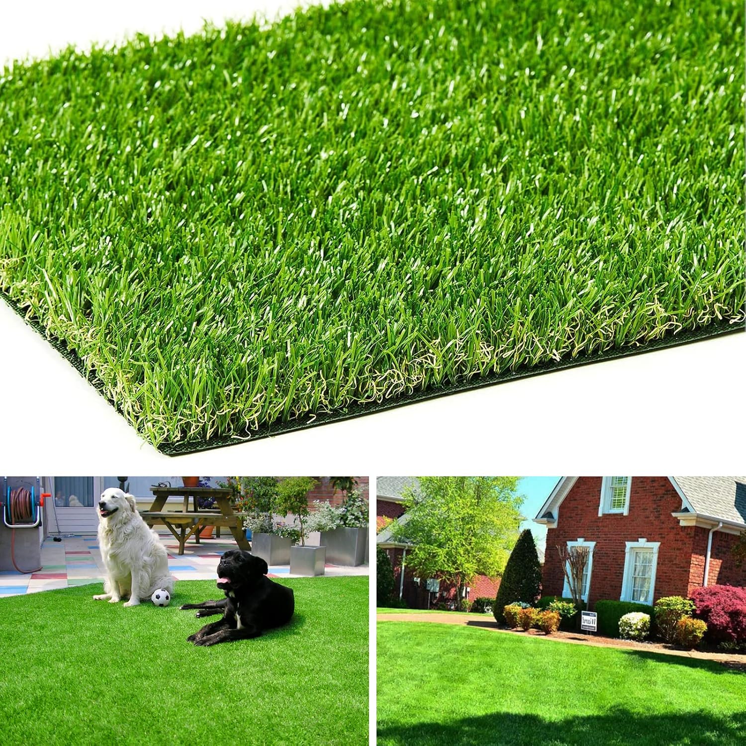 AYOHA césped artificial personalizado césped con drenaje, 1.38 pulgadas, realista, tapete de césped sintético falso para interior y exterior,