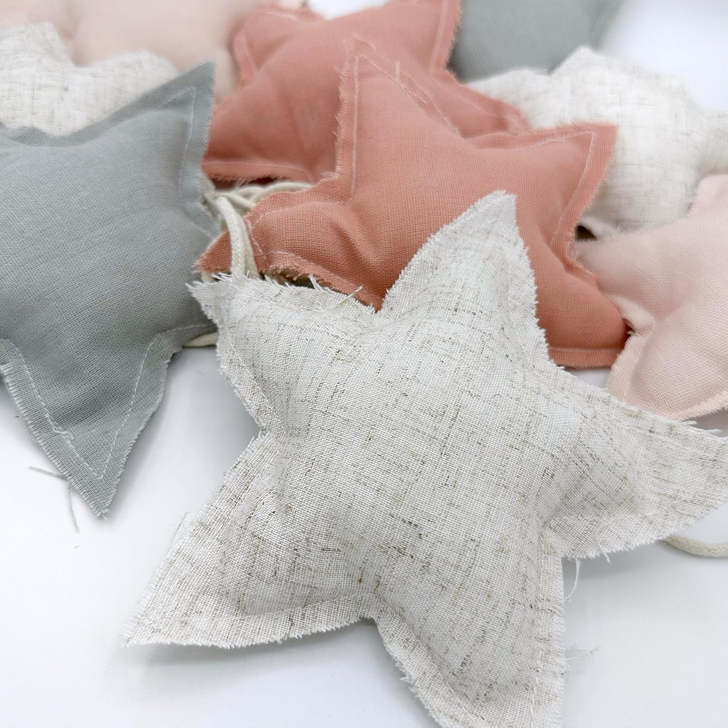 Banderines multicolores banderines banderines de tela de lino pastel guirnalda de 9 estrellas para decoración de habitación, colgar en la pared del